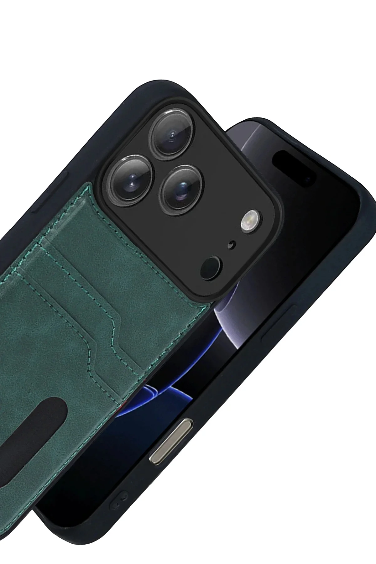 Newface Apple İphone 17 Pro Sara Kartvizitli Deri Kılıf - Yeşil