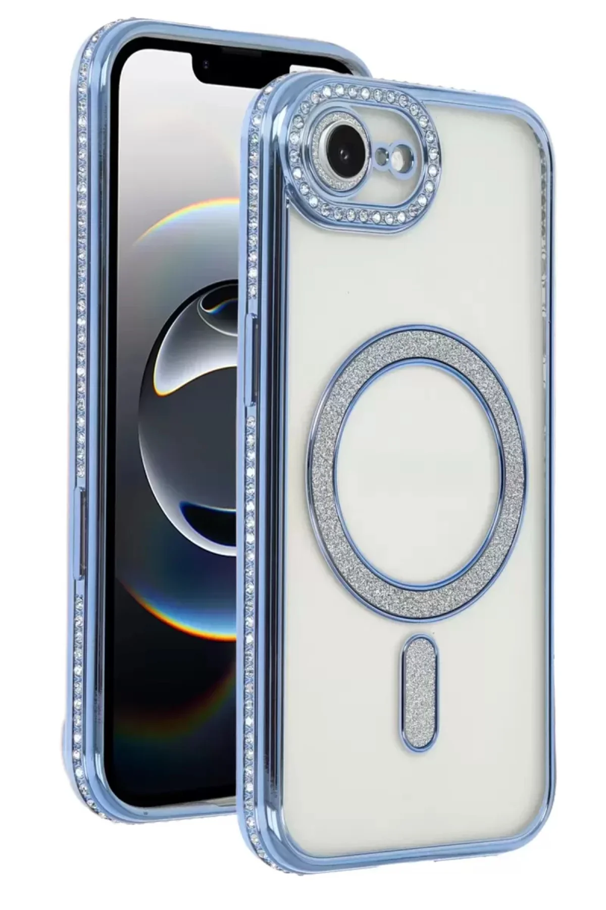 Newface Apple İphone 16e Joke Simli Magneticsafe Kılıf - Mavi