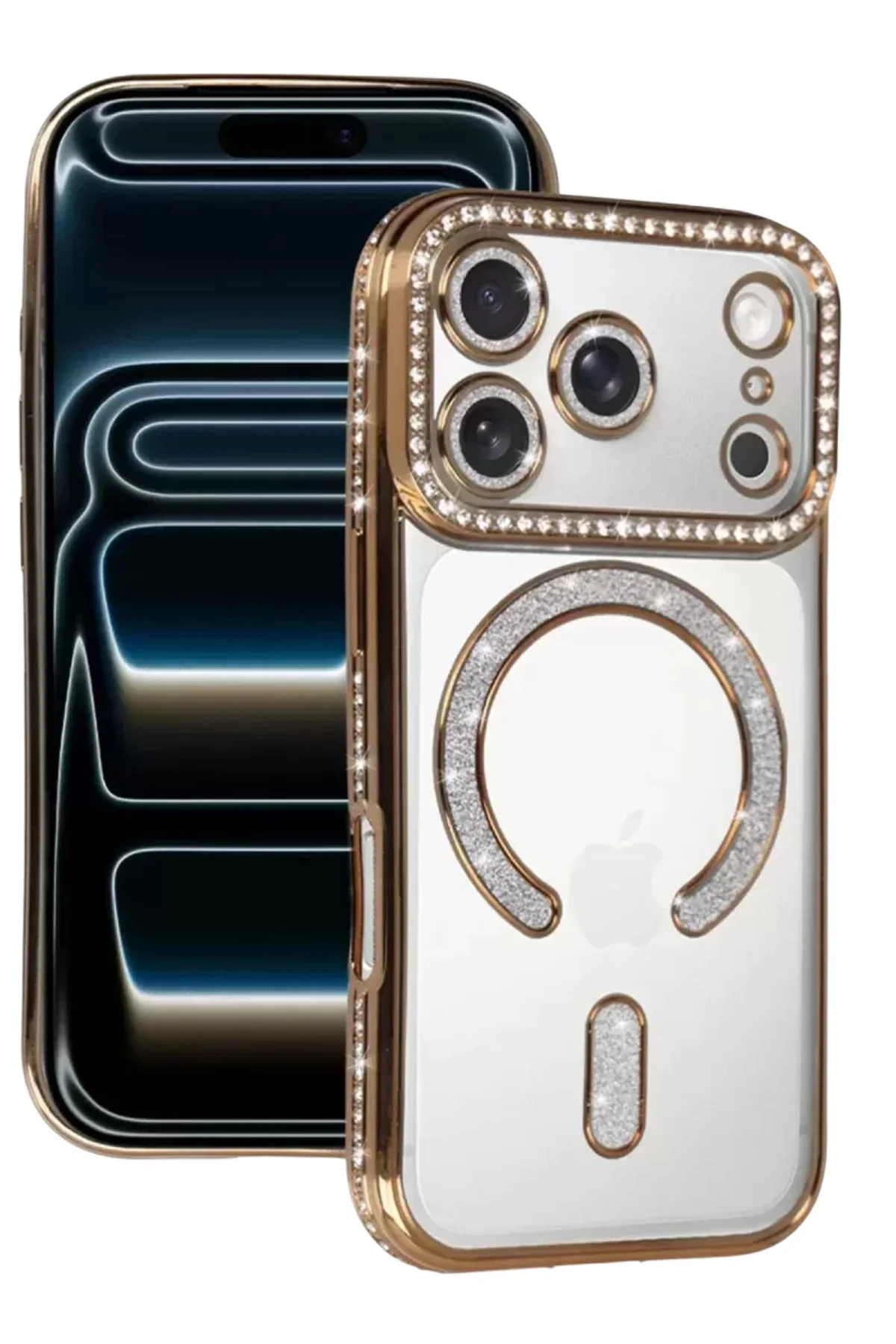 Newface Apple İphone 17 Pro Max Joke Simli Magneticsafe Kılıf - Gold
