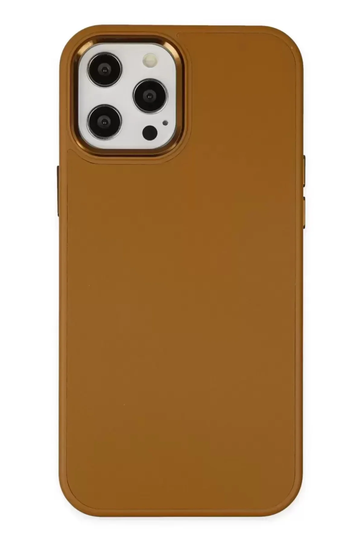 Newface Apple İphone 12 Pro Max Kılıf Asya Deri Silikon - Kahverengi