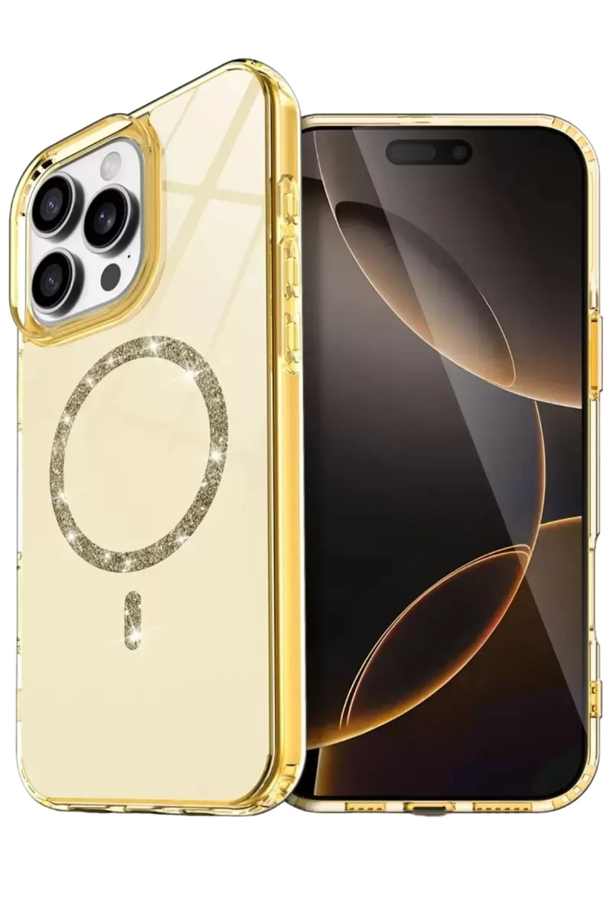Newface Apple İphone 14 Pro Max Live Diamond Magsafe Kapak - Sarı