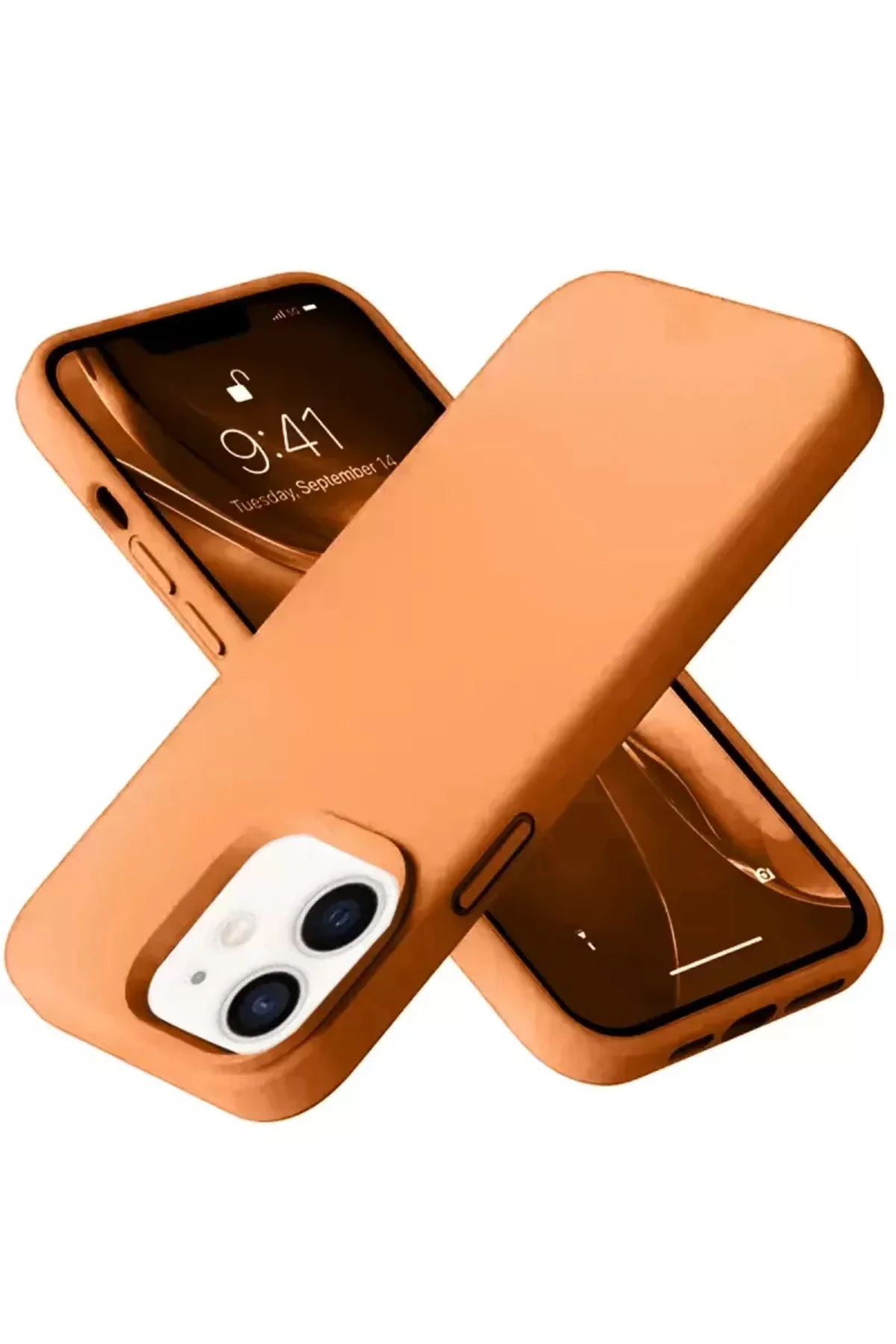 Newface Apple İphone 12 Kılıf Nano İçi Kadife Silikon - Turuncu