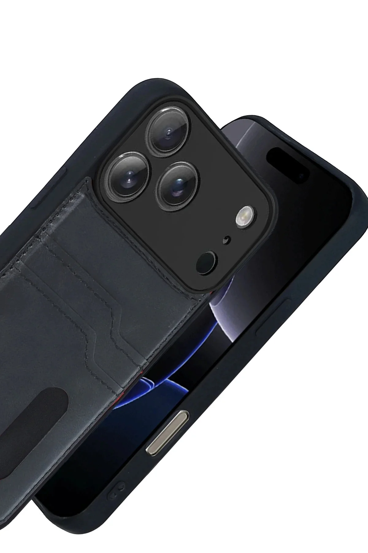 Newface Apple İphone 17 Pro Sara Kartvizitli Deri Kılıf - Siyah