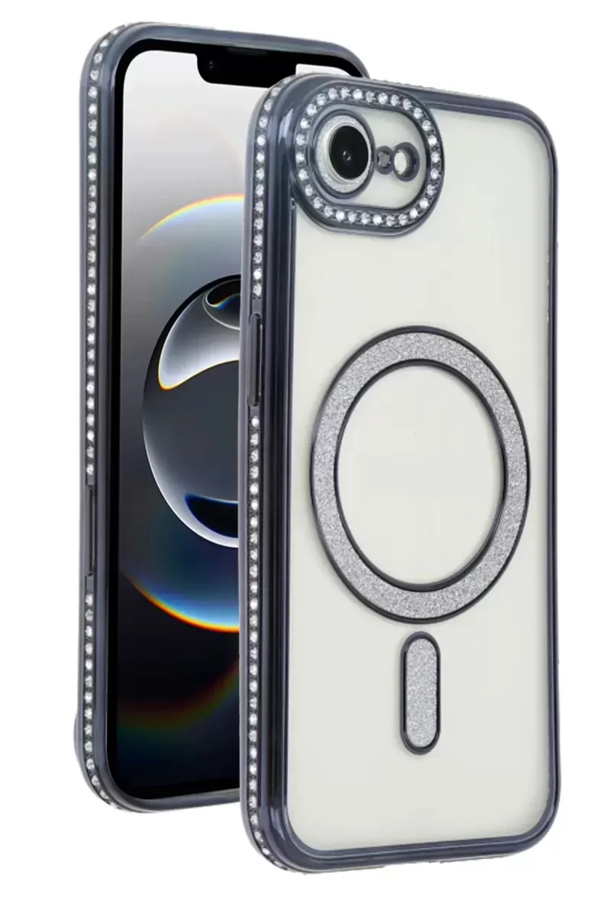 Newface Apple İphone 16e Joke Simli Magneticsafe Kılıf - Siyah