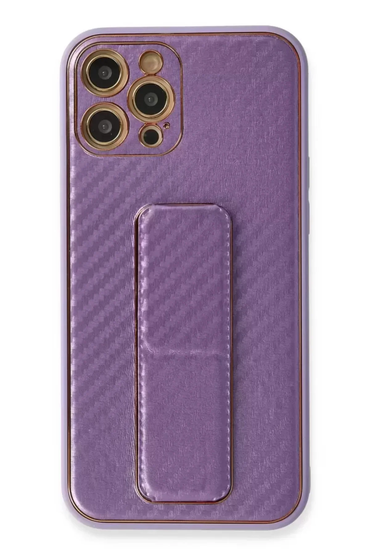 Newface Apple İphone 12 Pro Kılıf Coco Karbon Standlı Kapak - Mor