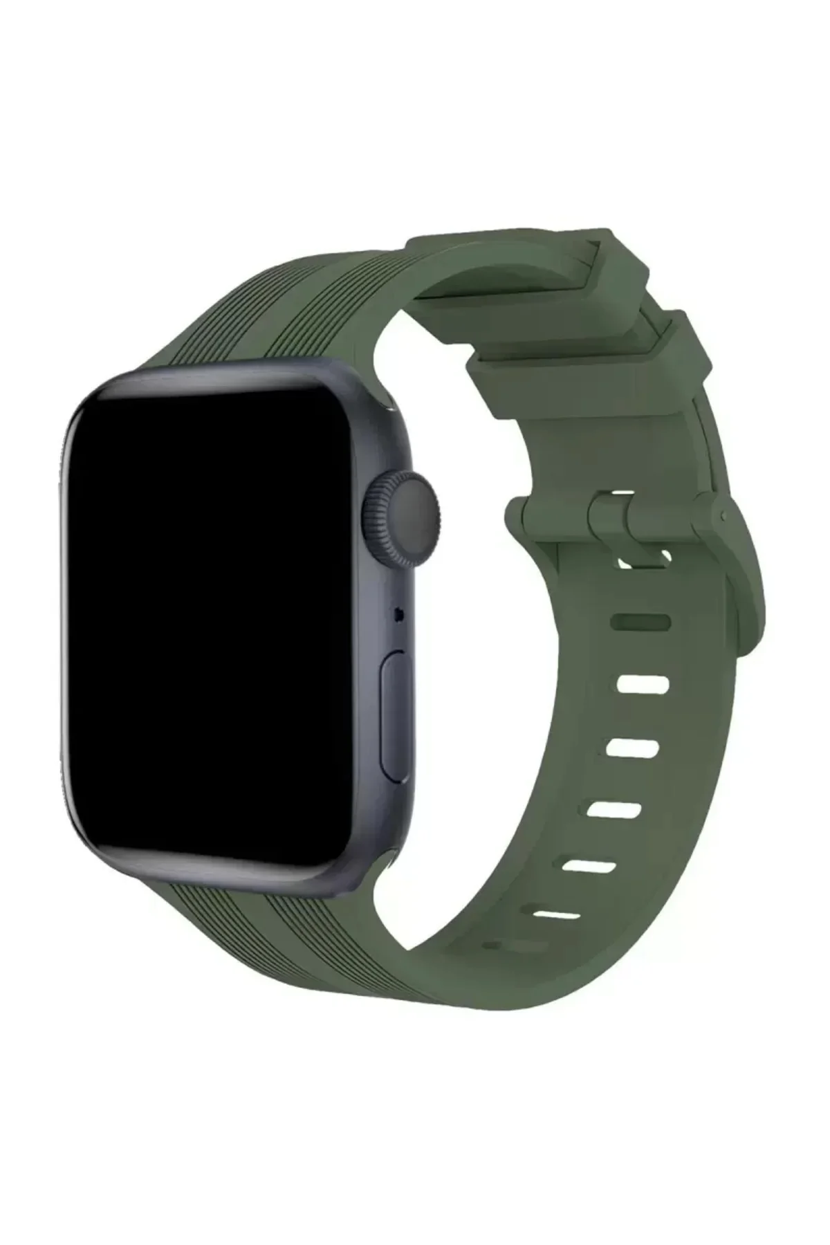 Newface Apple Watch 38mm Kr408 Çizgili Silikon Kordon - Koyu Yeşi