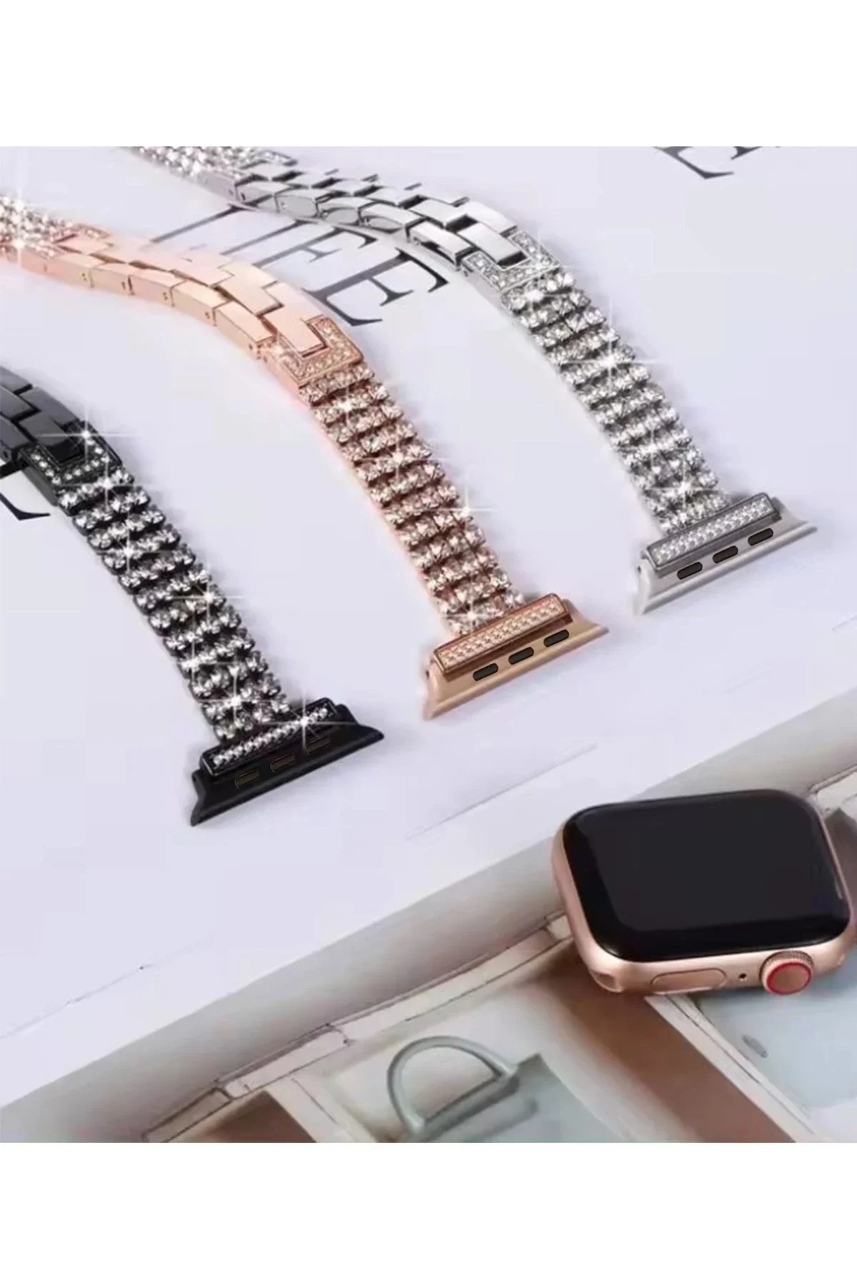 Newface Apple Watch 38mm Live Taşlı Kordon - Siyah