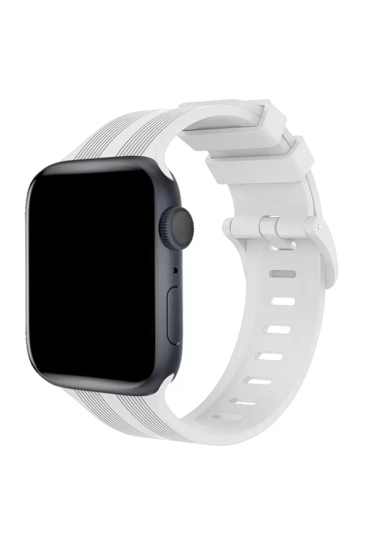 Newface Apple Watch 38mm Kr408 Çizgili Silikon Kordon - Beyaz
