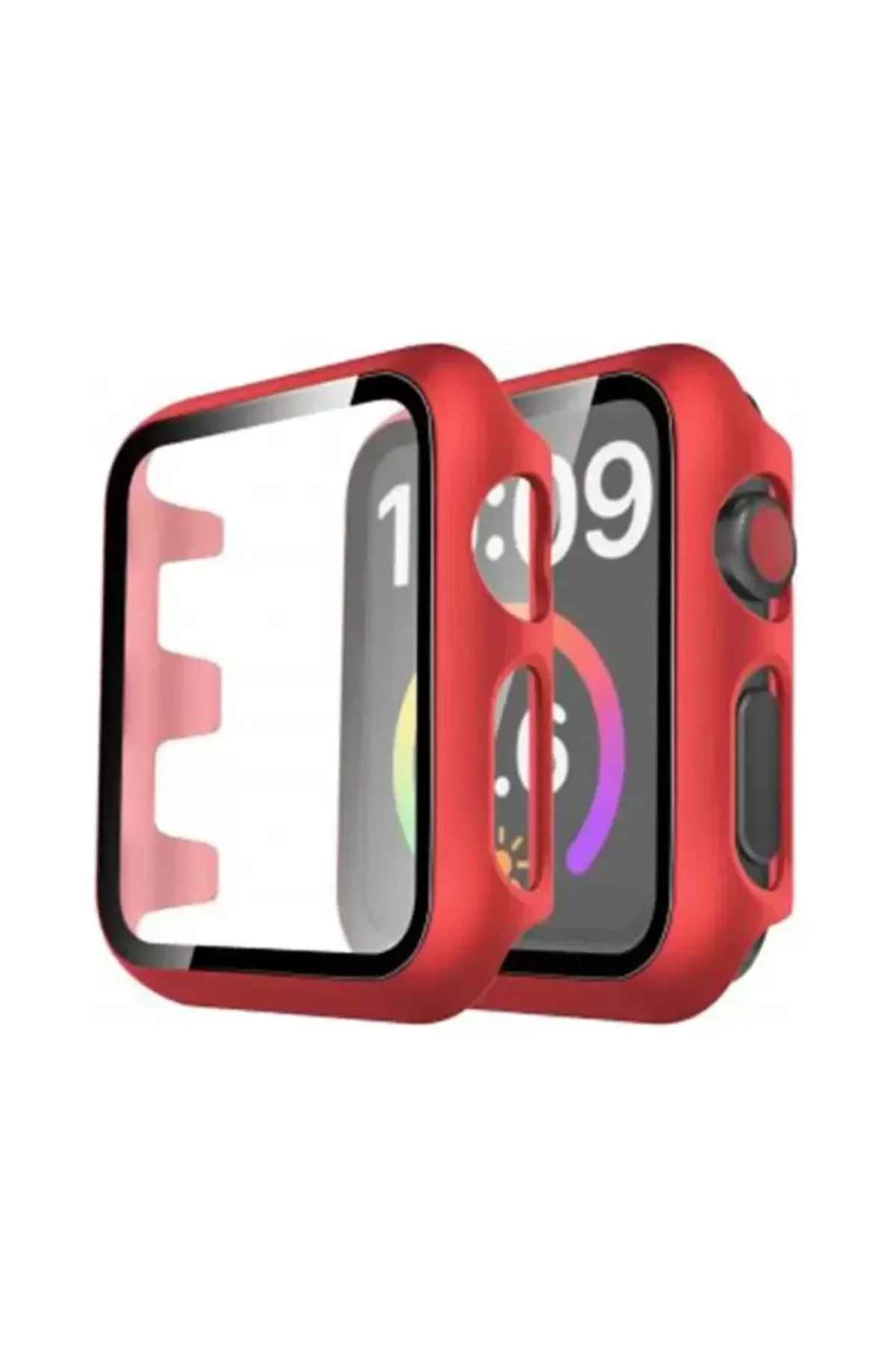 Newface Apple Watch 41mm Camlı Kasa Ekran Koruyucu - Kırmızı