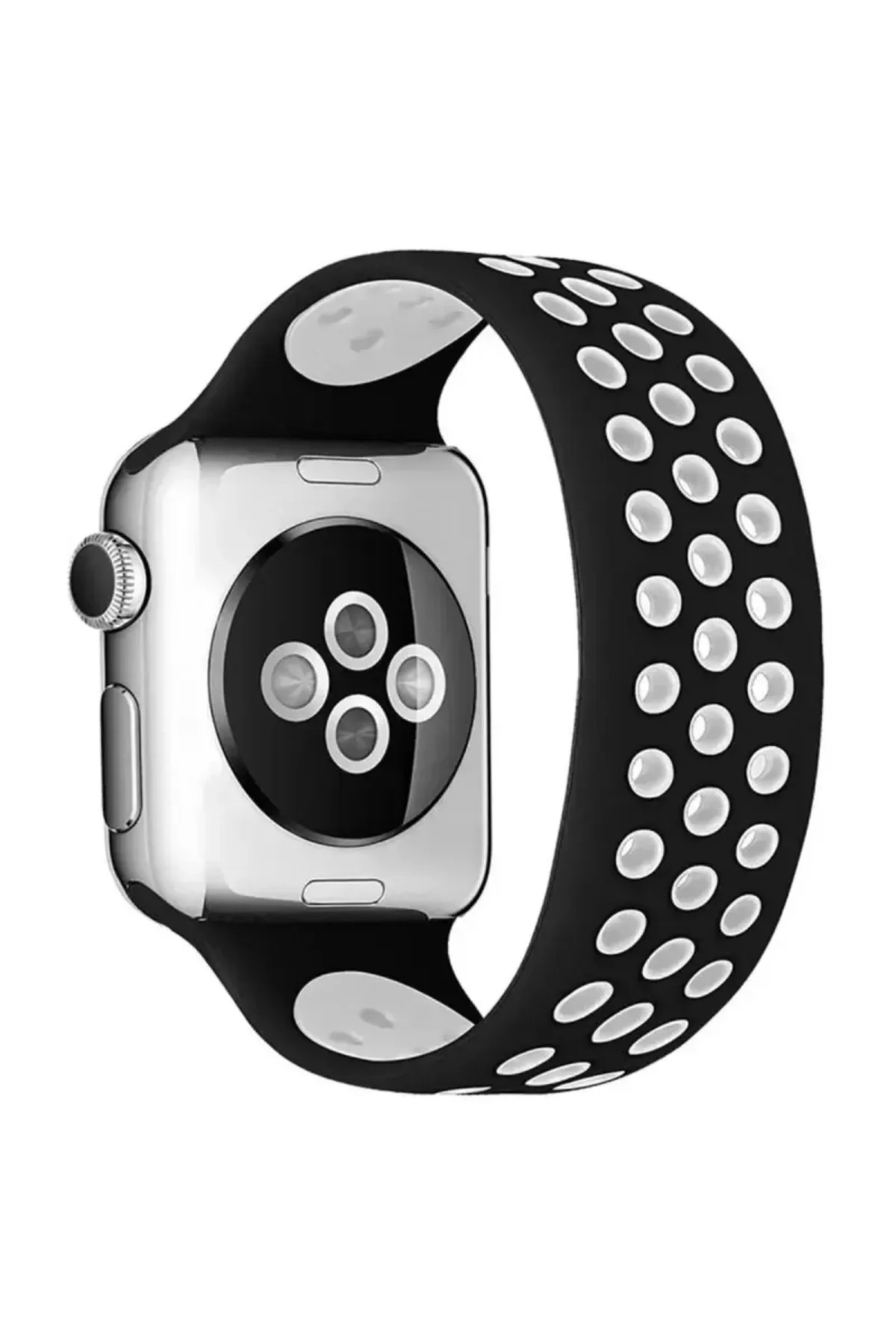 Newface Apple Watch 38mm Ayarlı Delikli Silikon Kordon - Siyah-be