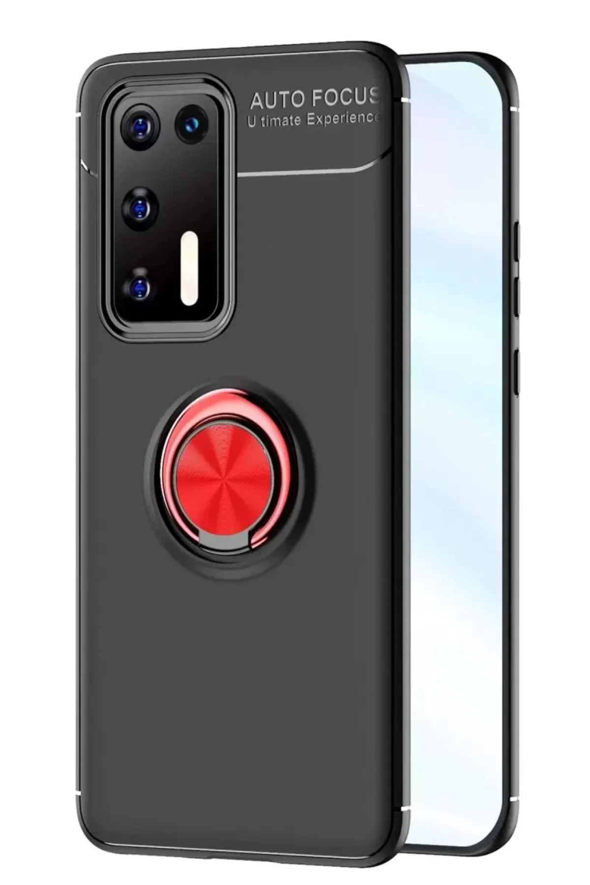 Newface Huawei P40 Kılıf Range Yüzüklü Silikon - Siyah-kırmızı