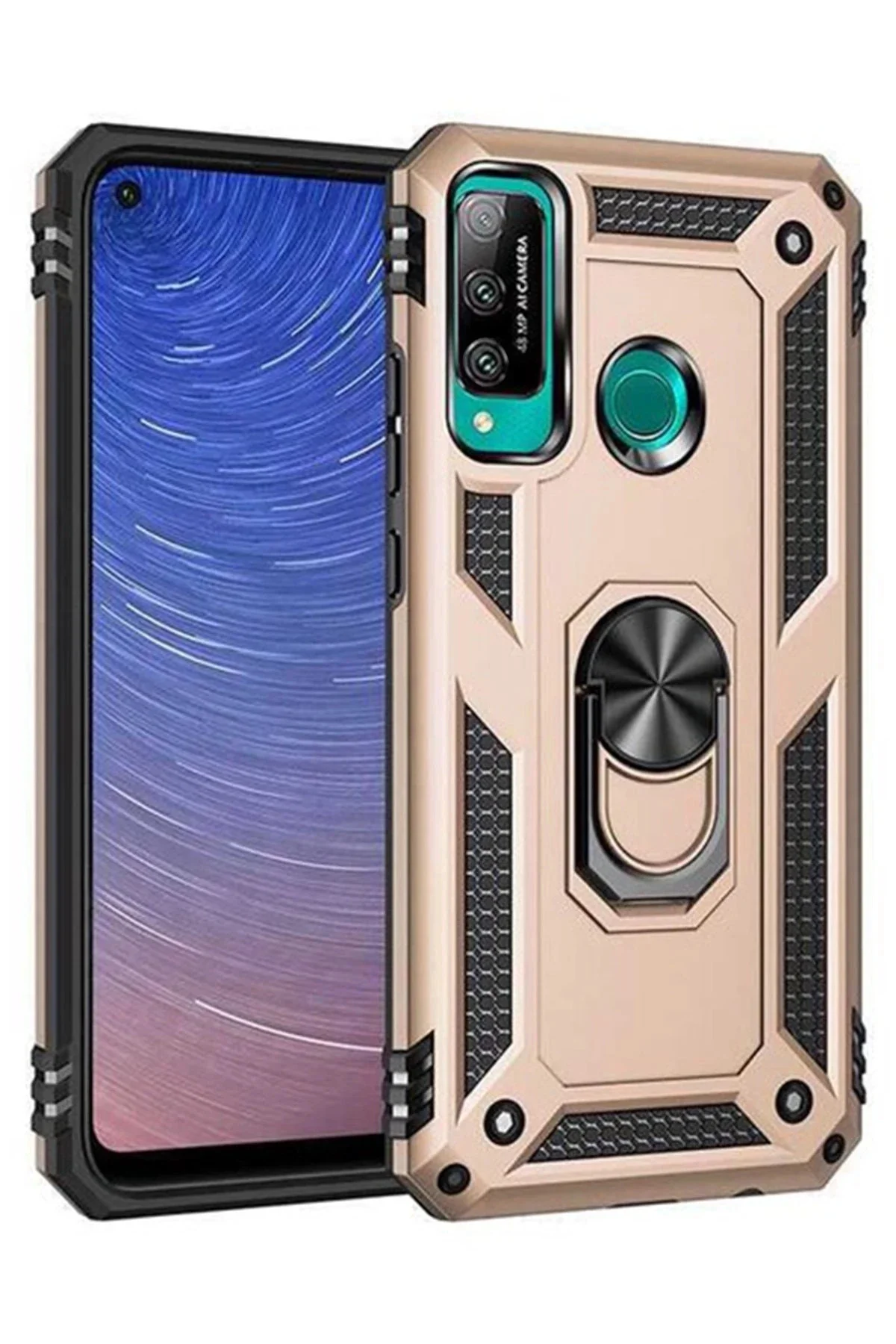 Newface Huawei P40 Lite E Kılıf Sofya Yüzüklü Silikon Kapak - Gol
