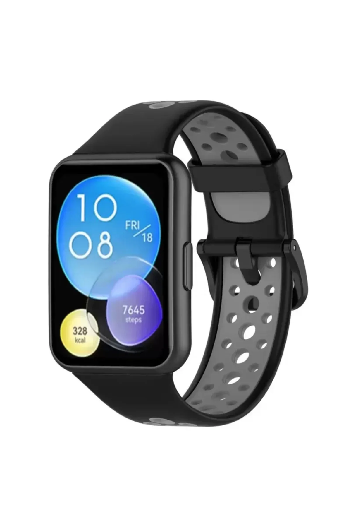 Newface Huawei Watch Fit 2 Spor Delikli Kordon - Siyah-gri