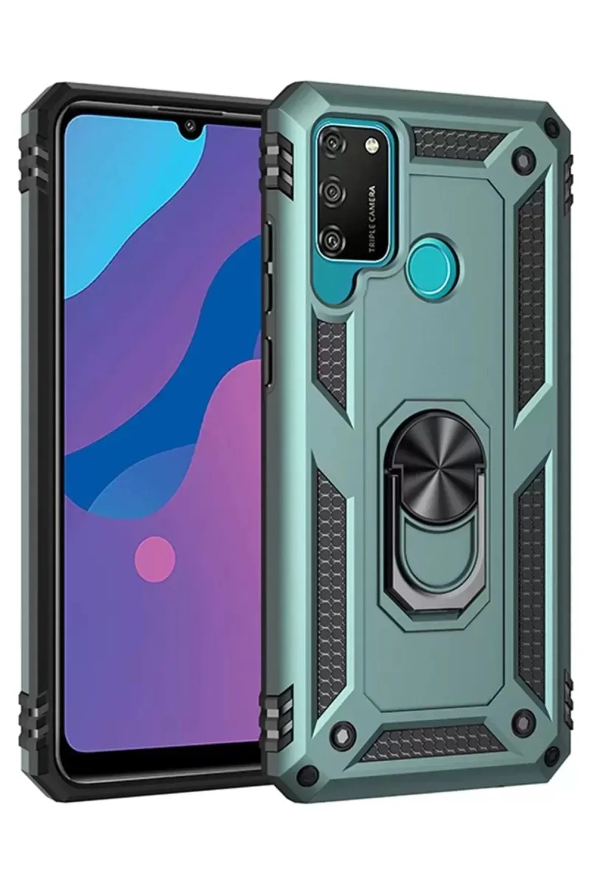 Newface Huawei Y6p Kılıf Sofya Yüzüklü Silikon Kapak - Yeşil