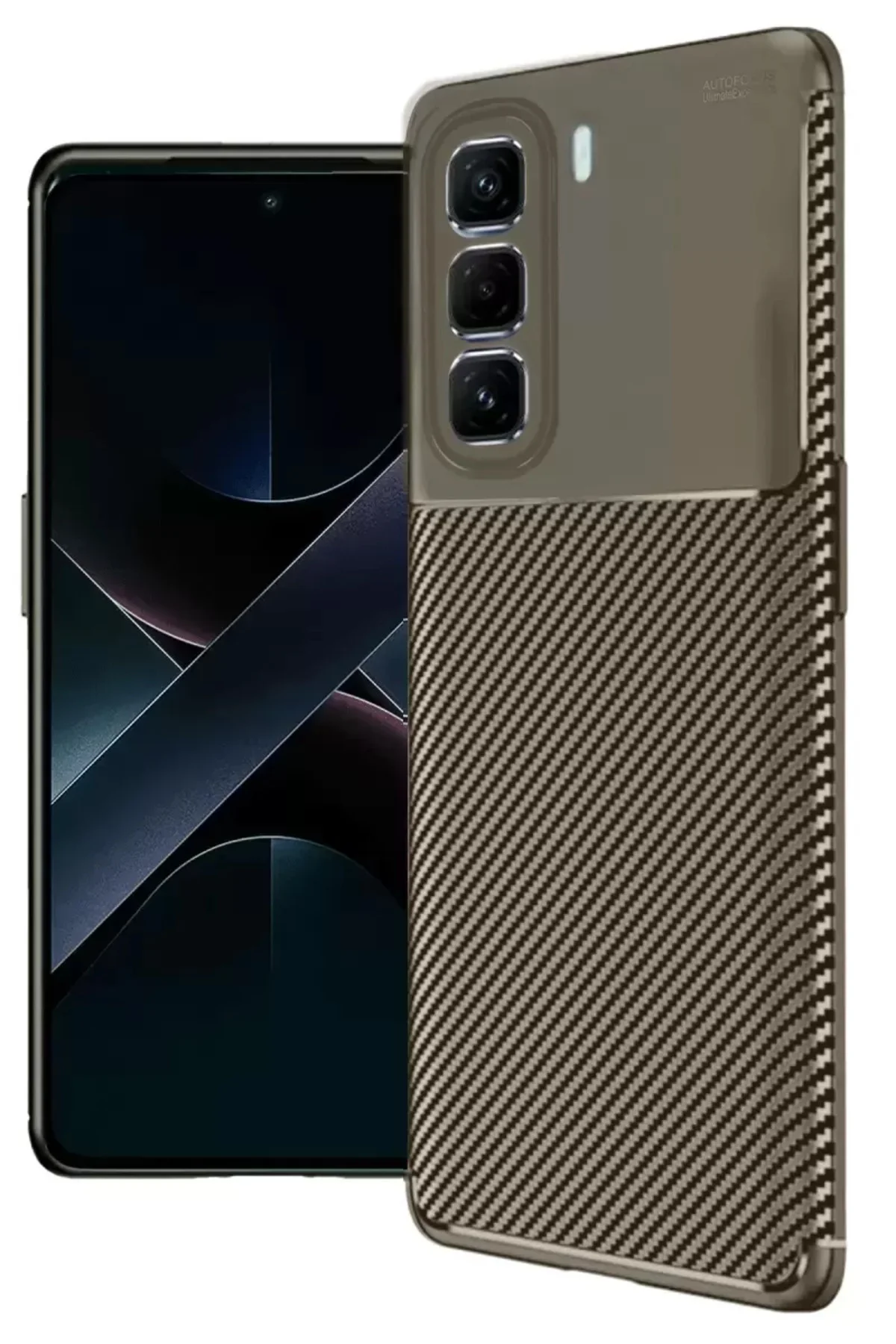 Newface İnfinix Hot 50 4g Kılıf Auto Focus Karbon Kapak - Kahverengi