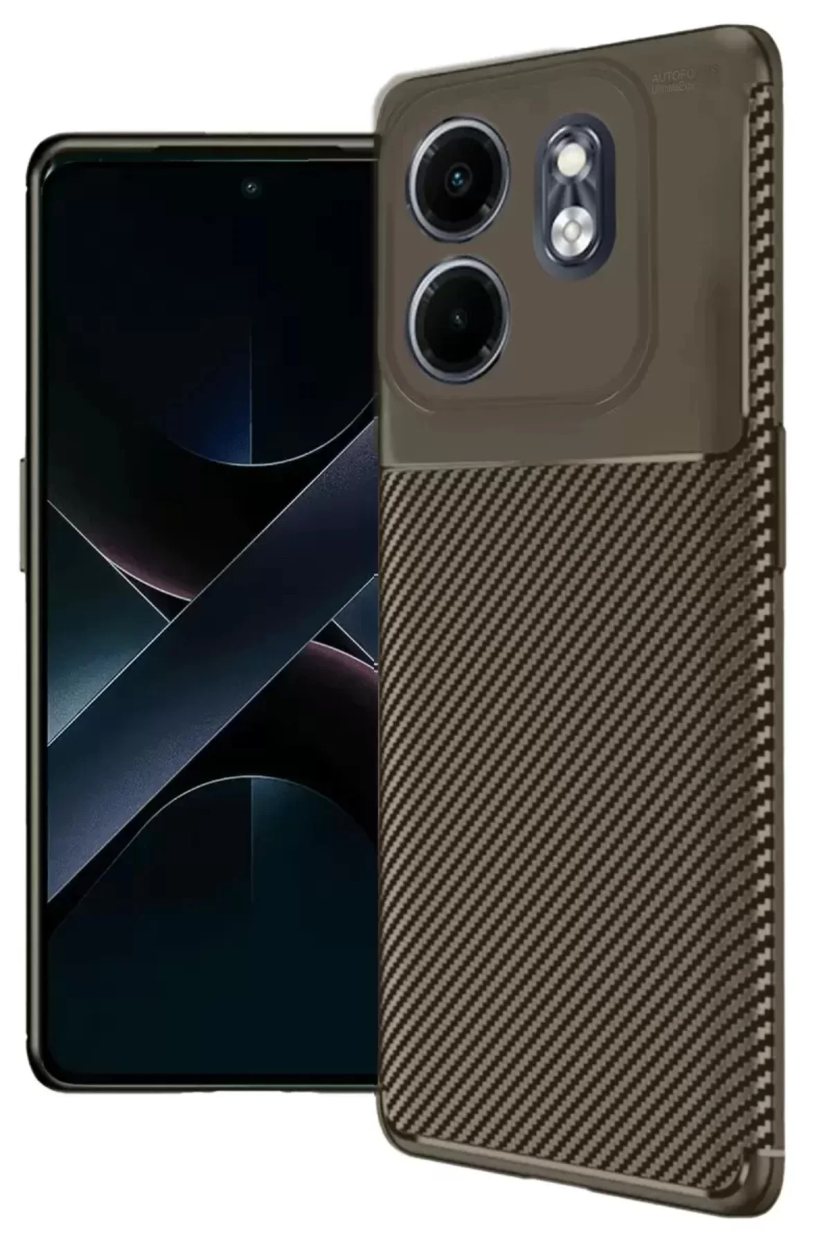 Newface İnfinix Smart 9 Kılıf Auto Focus Karbon Kapak - Kahverengi