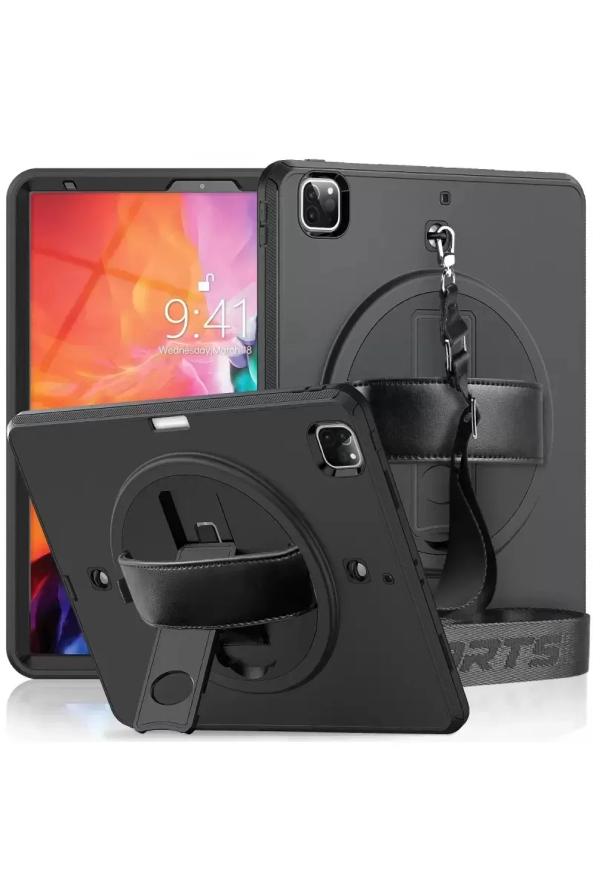 Newface İpad Pro 12.9 (2021) Kılıf Strap-c Otterbox Tablet Kapak - Siyah