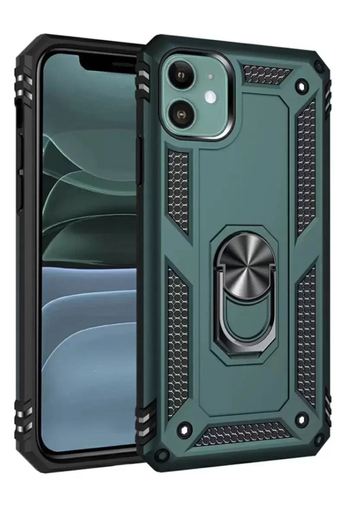 Newface İphone 11 Kılıf Sofya Yüzüklü Silikon Kapak - Yeşil