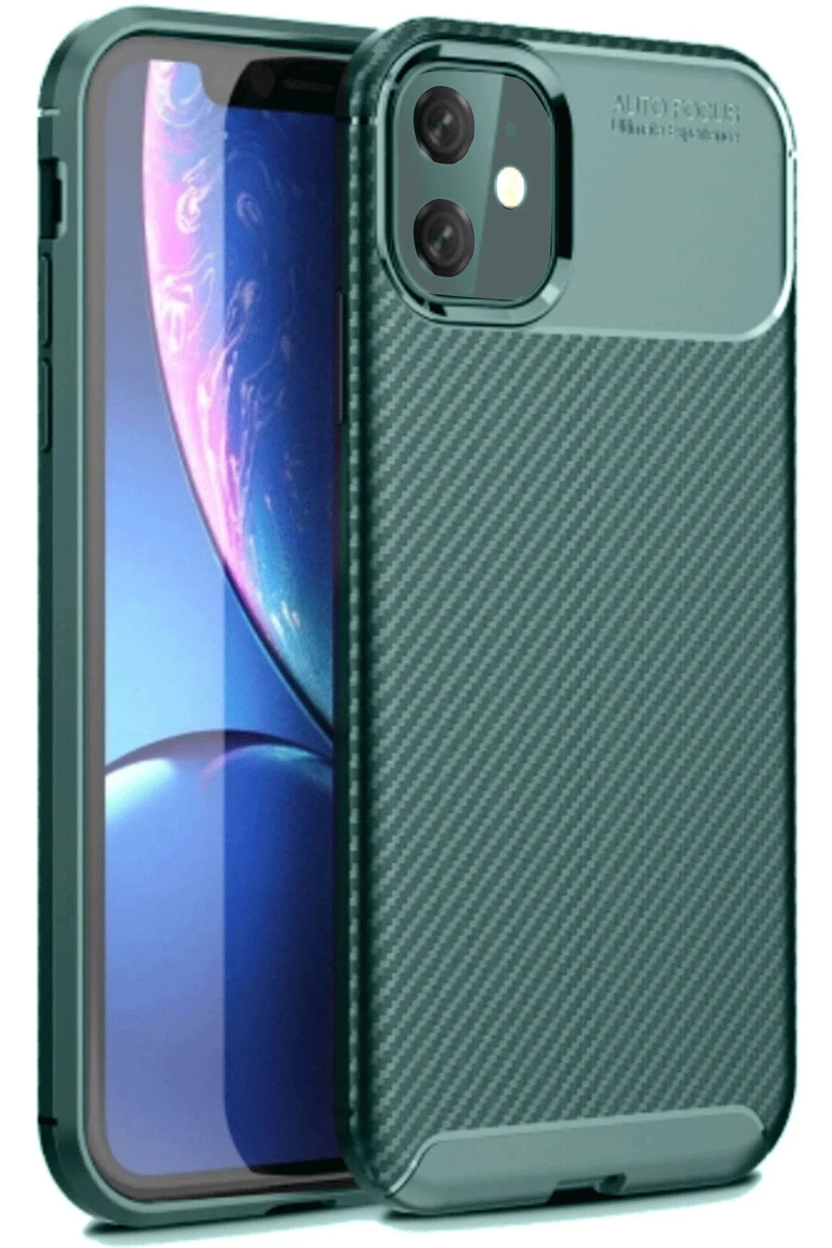 Newface İphone 11 Kılıf Auto Focus Karbon Kapak - Koyu Yeşil