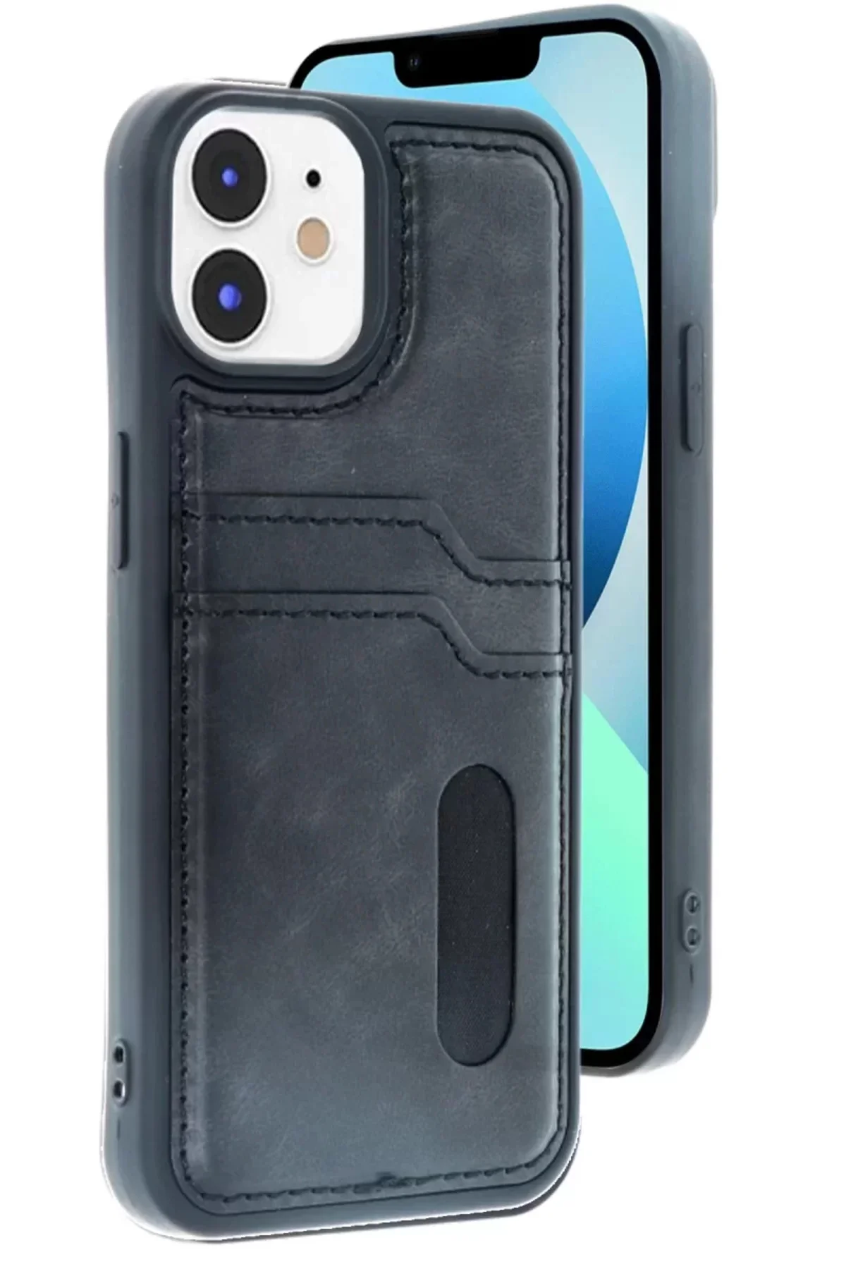 Newface İphone 11 Kılıf Sara Kartvizitli Deri Kılıf - Siyah