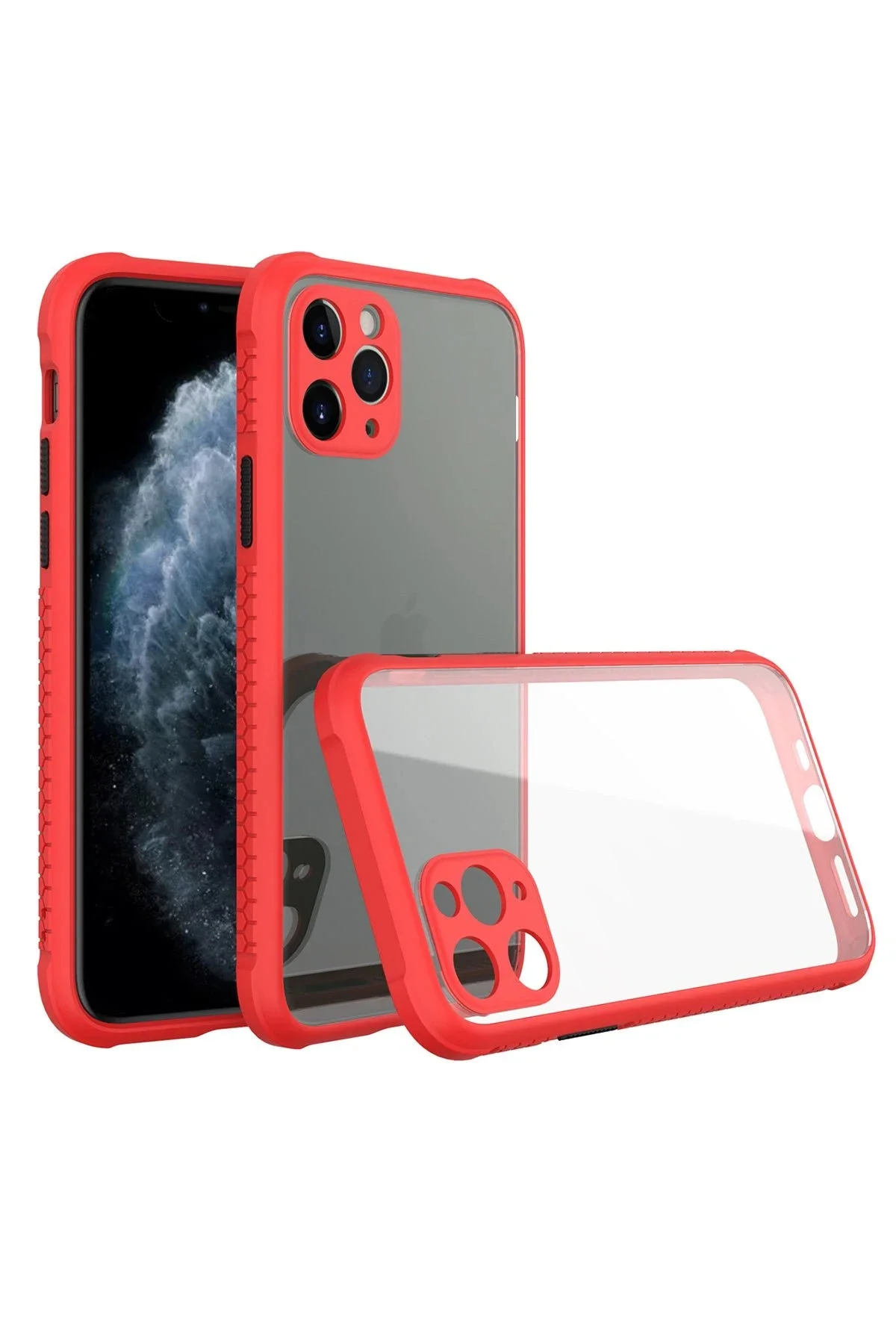 Newface İphone 11 Pro Kılıf Miami Şeffaf Silikon - Kırmızı