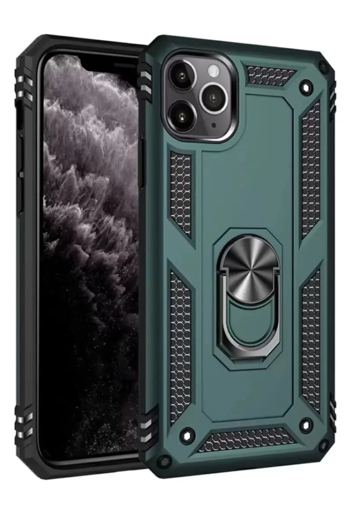 Newface İphone 11 Pro Max Kılıf Sofya Yüzüklü Silikon Kapak - Yeş