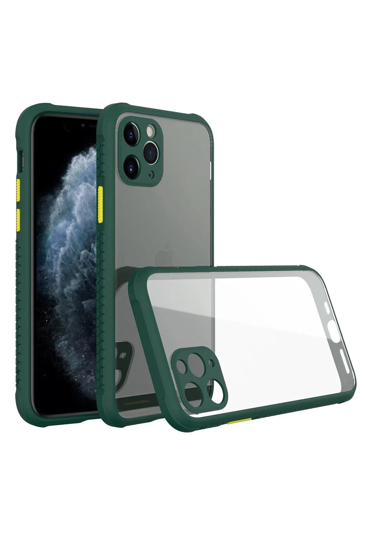 Newface İphone 11 Pro Kılıf Miami Şeffaf Silikon - Koyu Yeşil