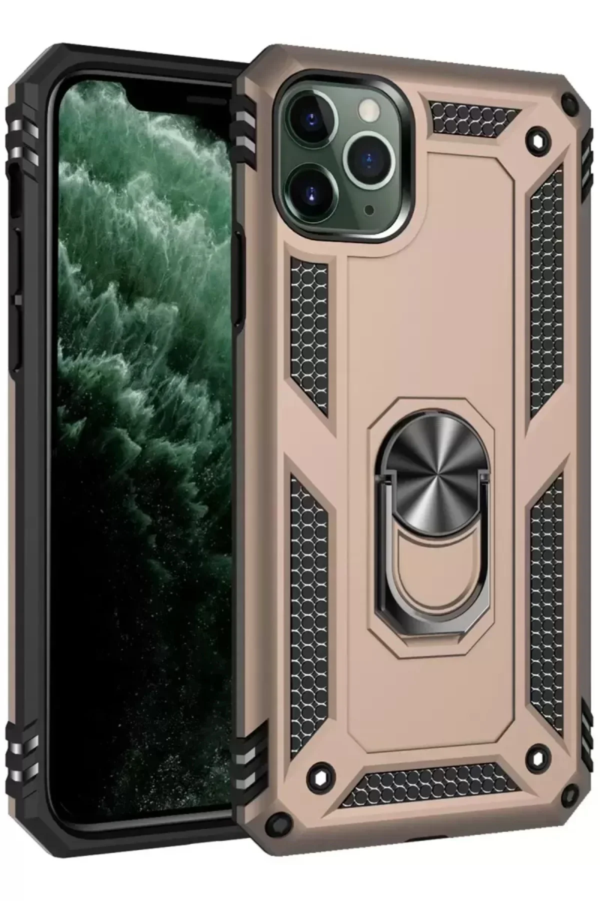 Newface İphone 11 Pro Kılıf Sofya Yüzüklü Silikon Kapak - Gold