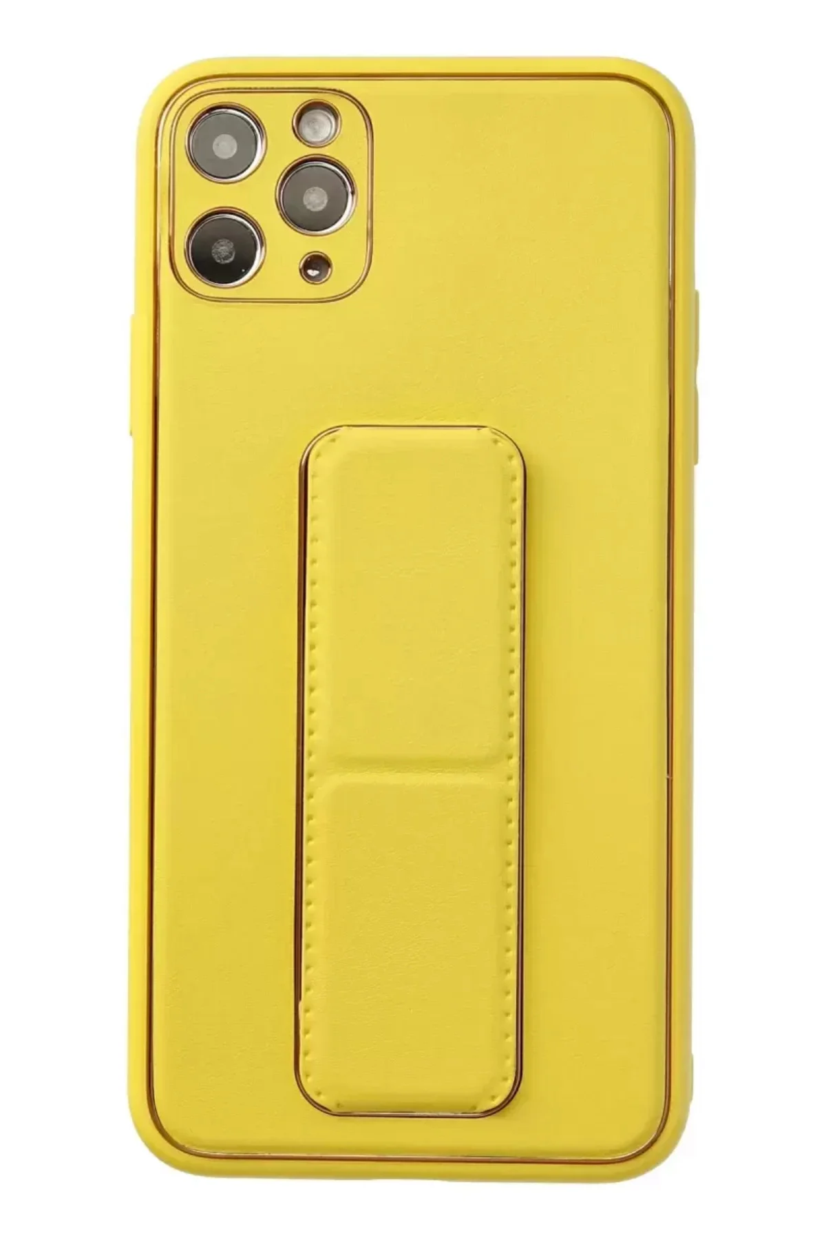 Newface İphone 11 Pro Max Kılıf Coco Deri Standlı Kapak - Sarı