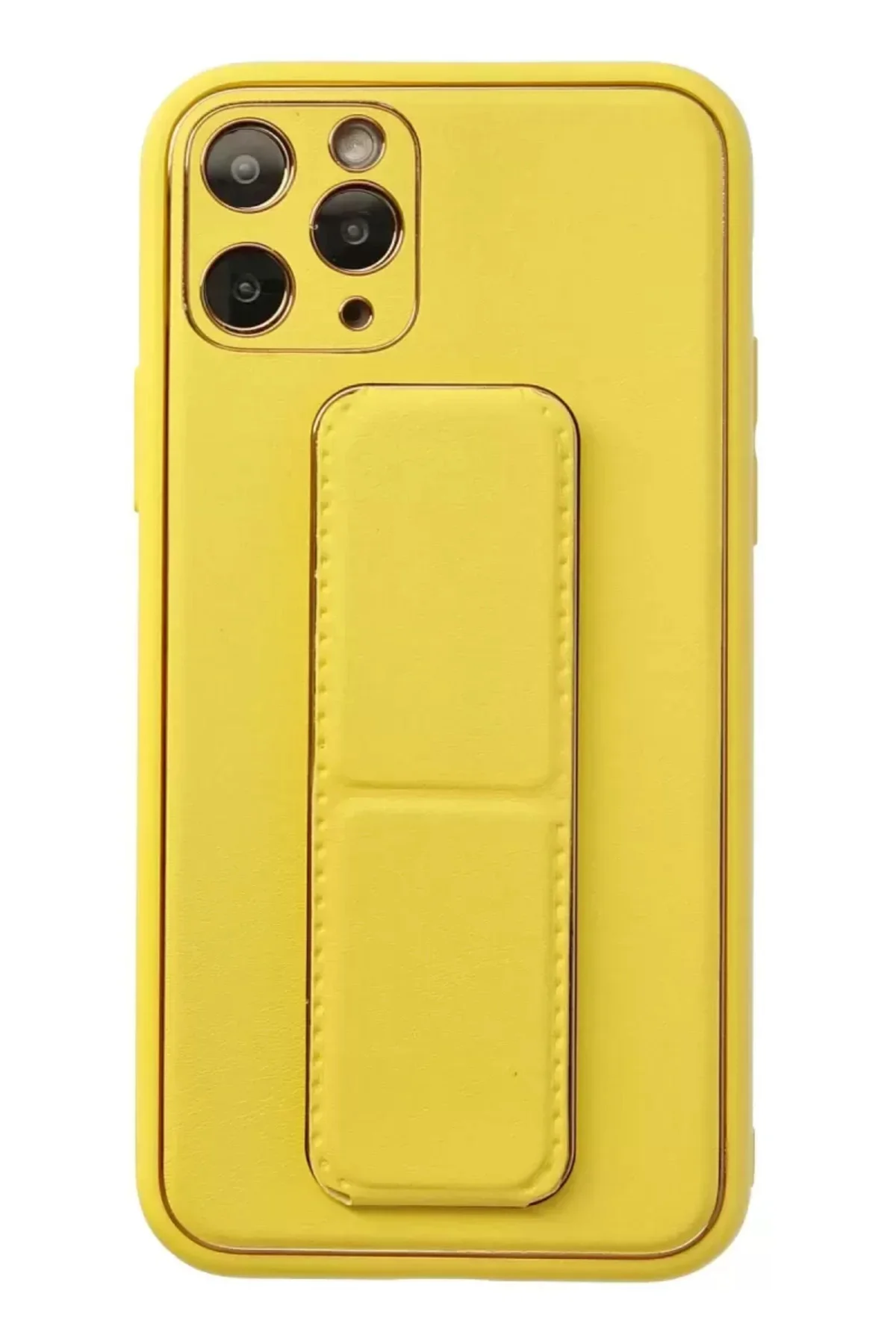 Newface İphone 11 Pro Kılıf Coco Deri Standlı Kapak - Sarı