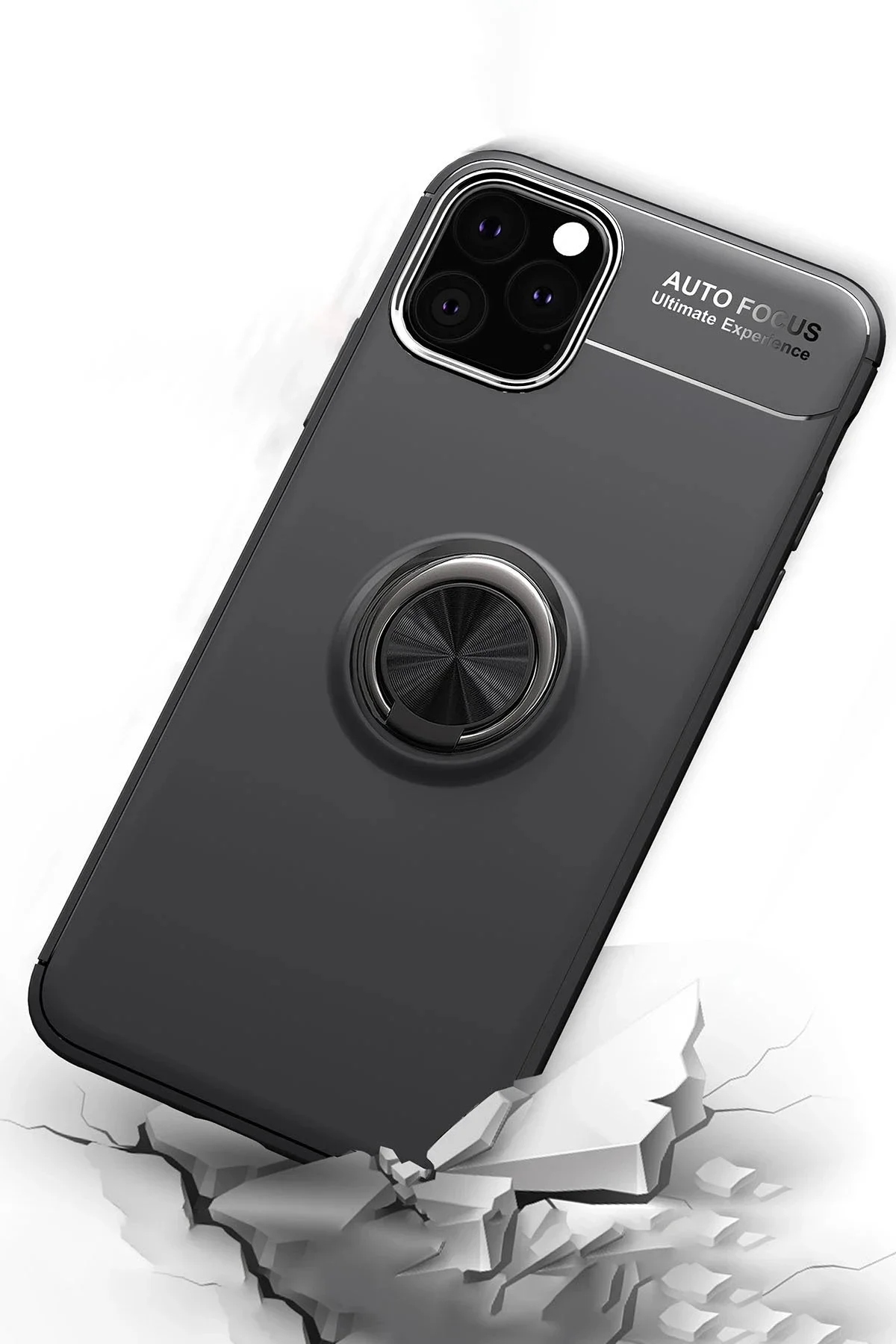 Newface İphone 11 Pro Max Kılıf Range Yüzüklü Silikon - Siyah-gold