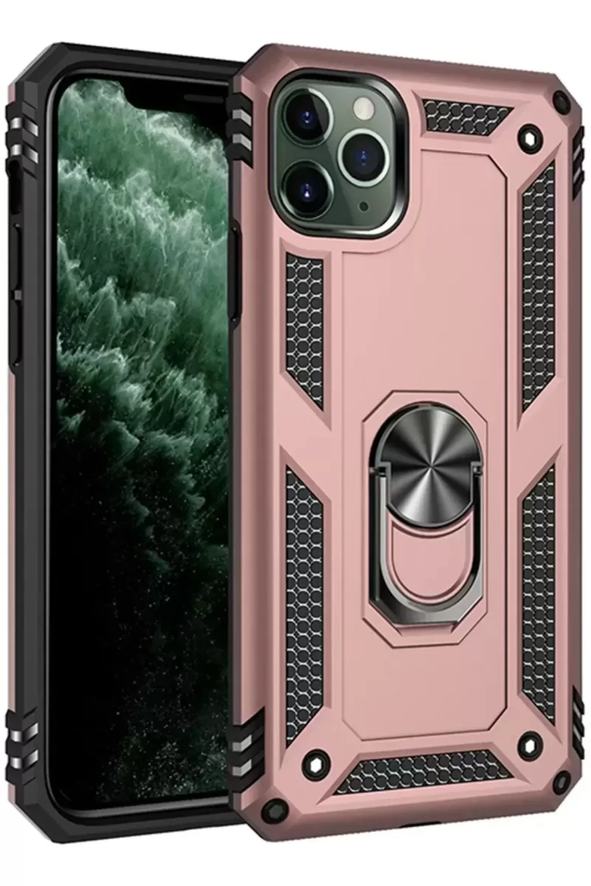 Newface İphone 11 Pro Max Kılıf Sofya Yüzüklü Silikon Kapak - Rose