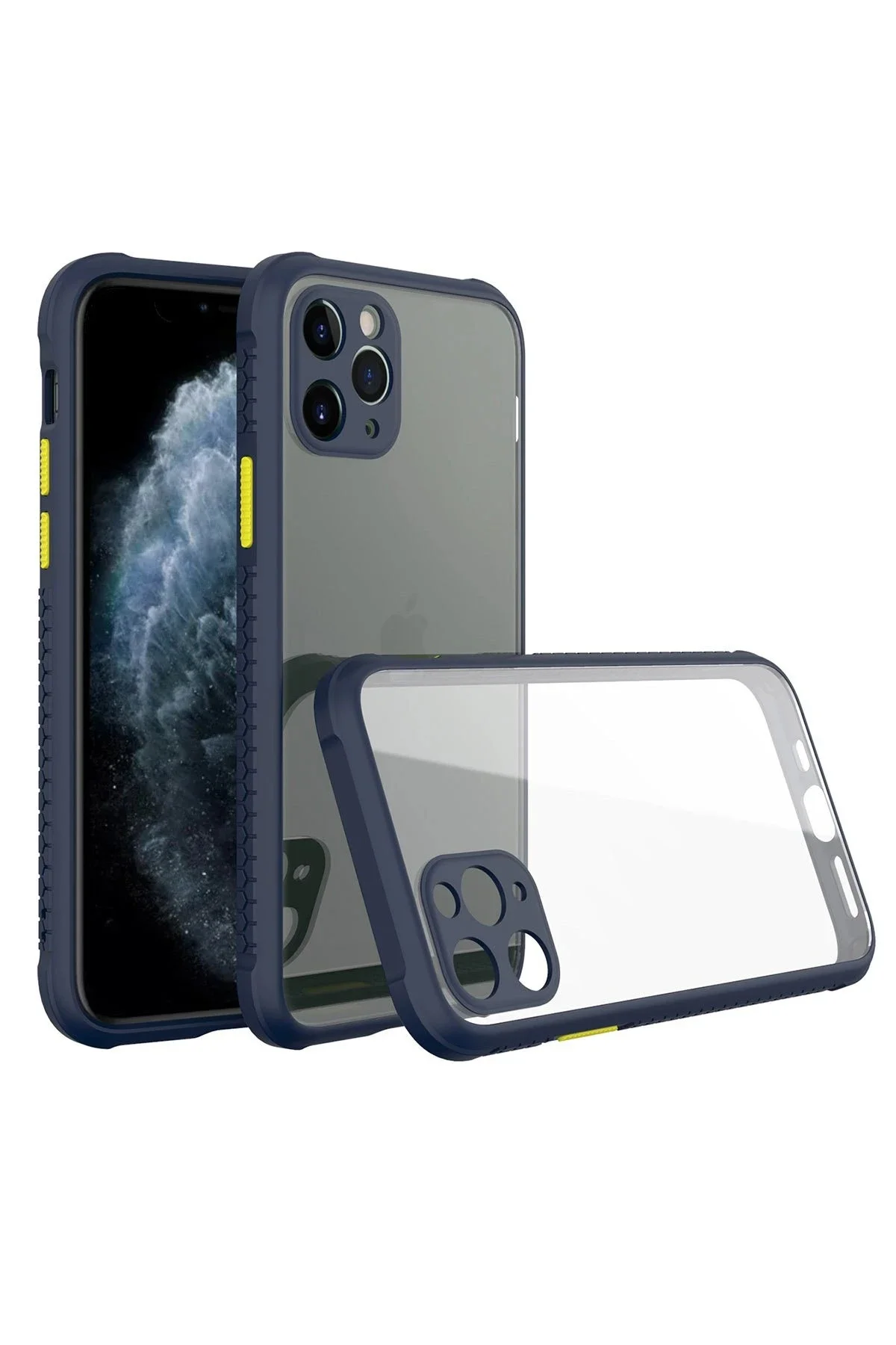Newface İphone 11 Pro Kılıf Miami Şeffaf Silikon - Lacivert