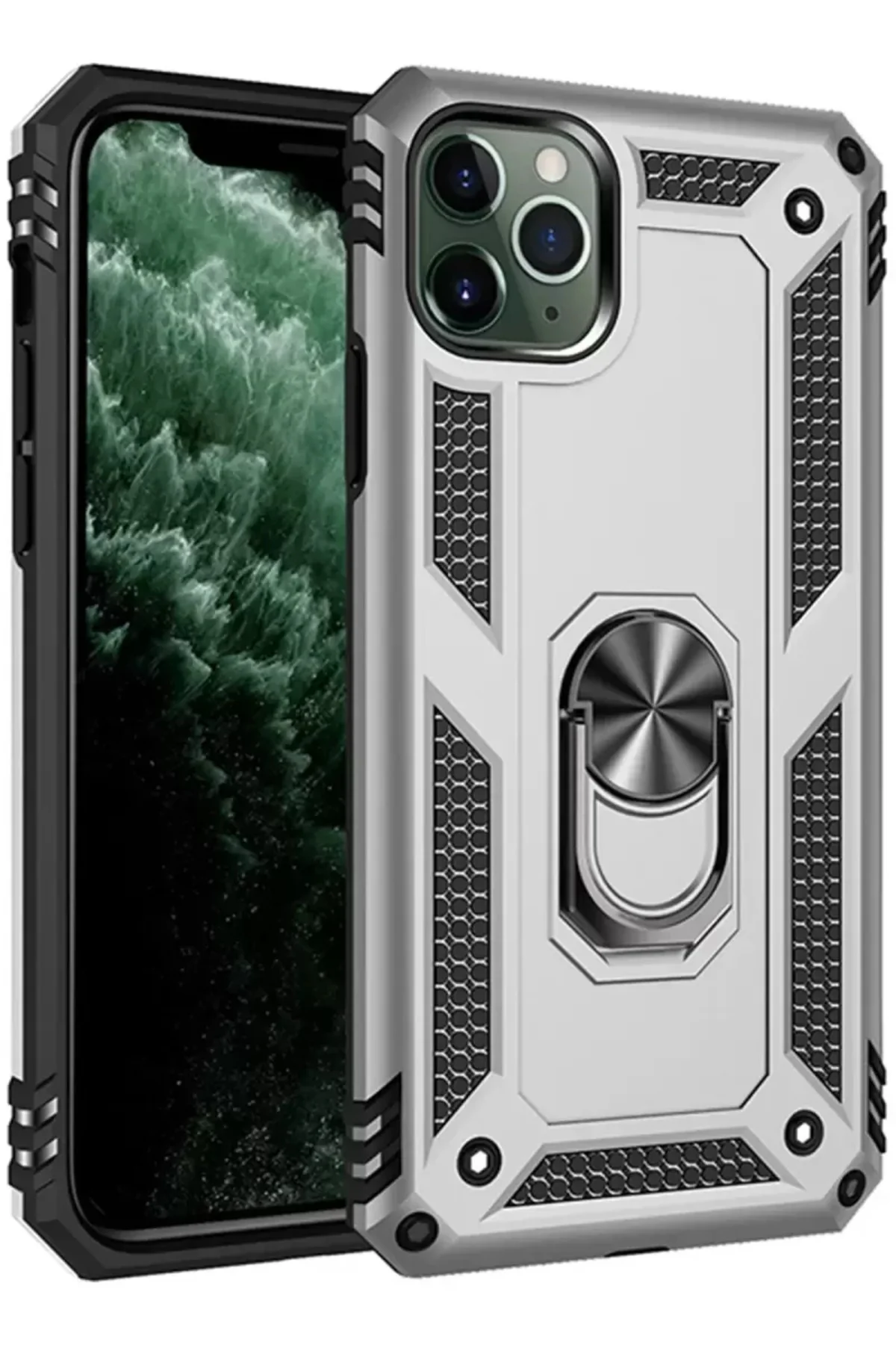 Newface İphone 11 Pro Max Kılıf Sofya Yüzüklü Silikon Kapak - Gümüş