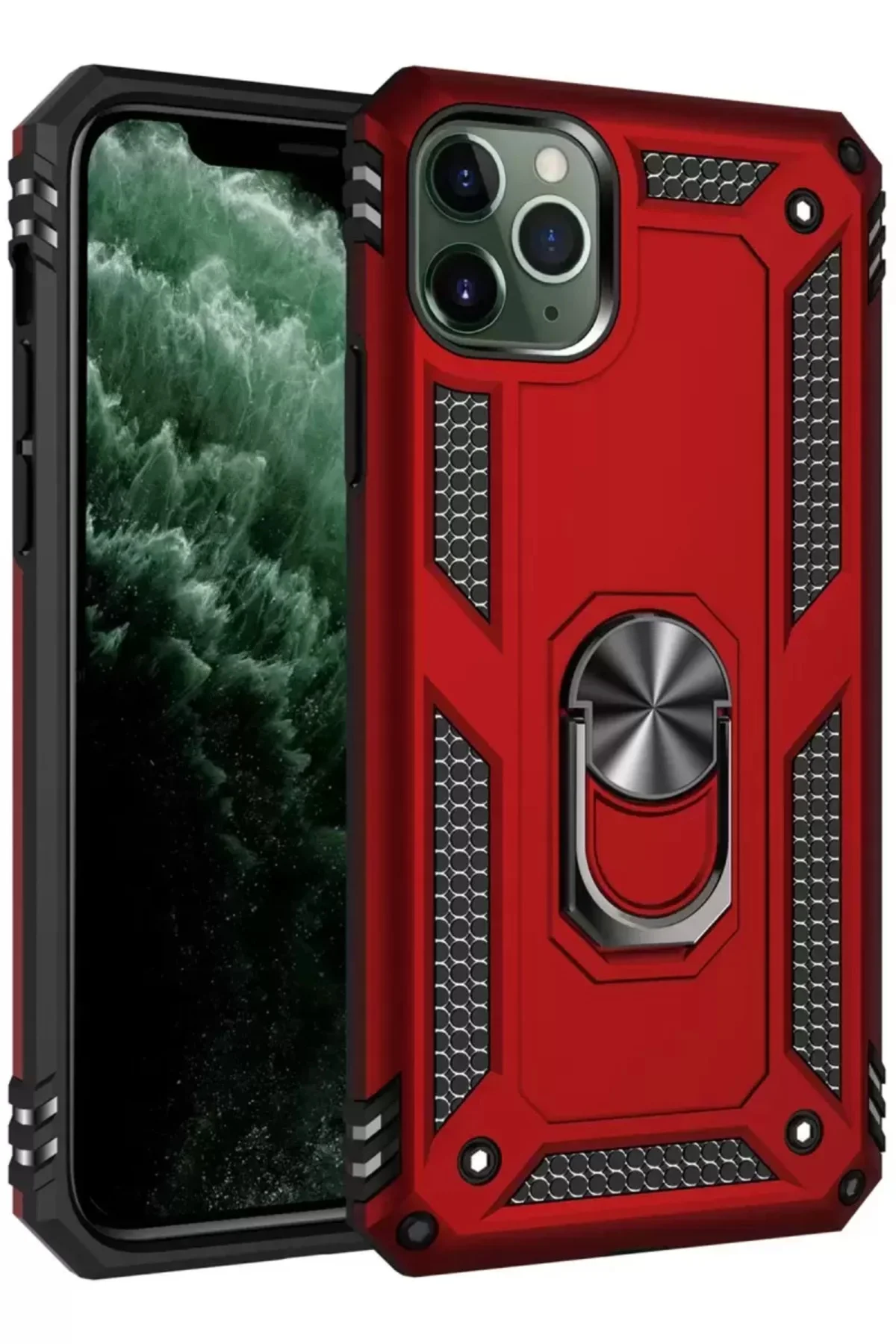 Newface İphone 11 Pro Kılıf Sofya Yüzüklü Silikon Kapak - Kırmızı
