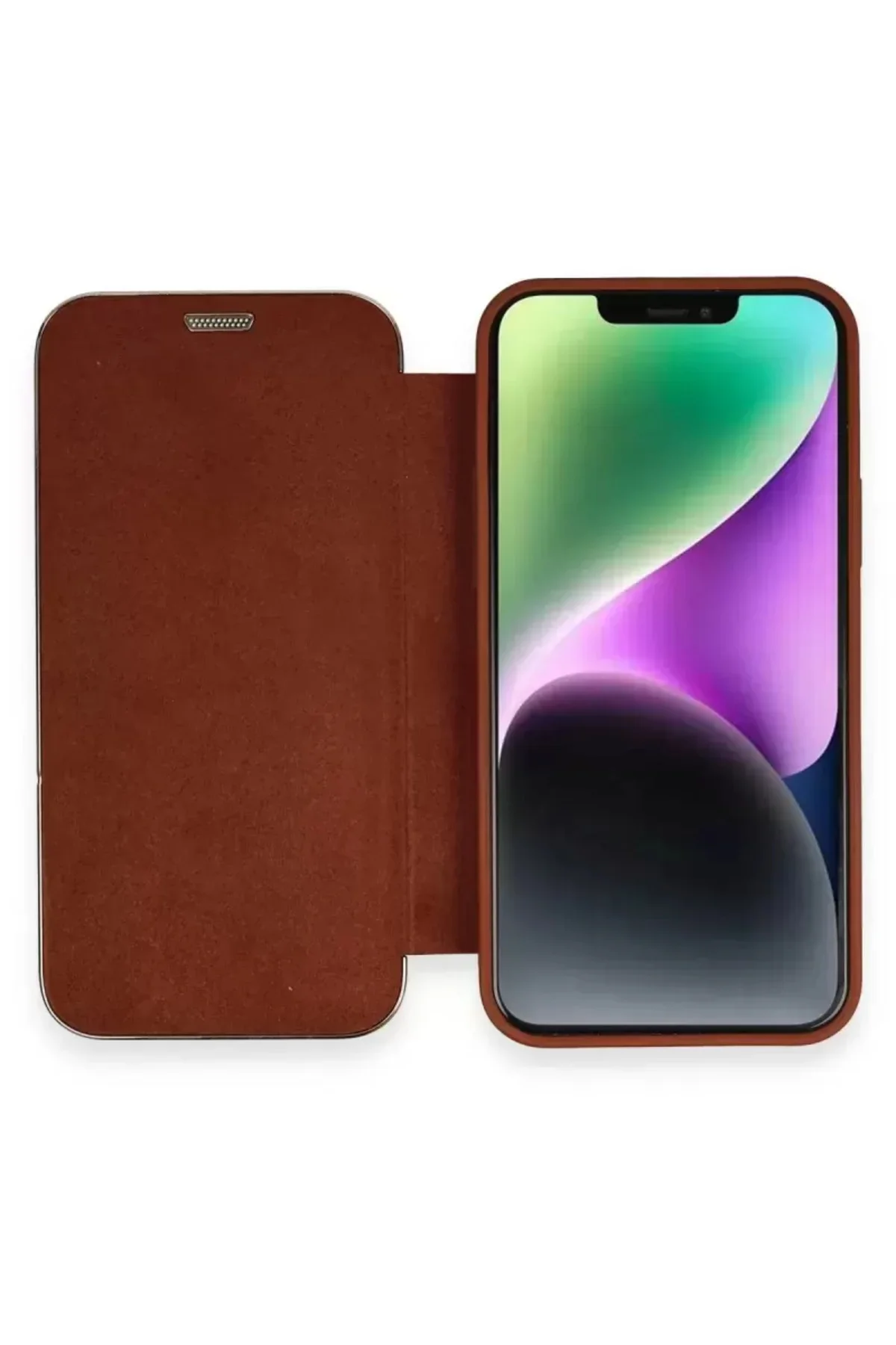 Newface İphone 12 Kılıf Dolpin Kapaklı - Kahverengi