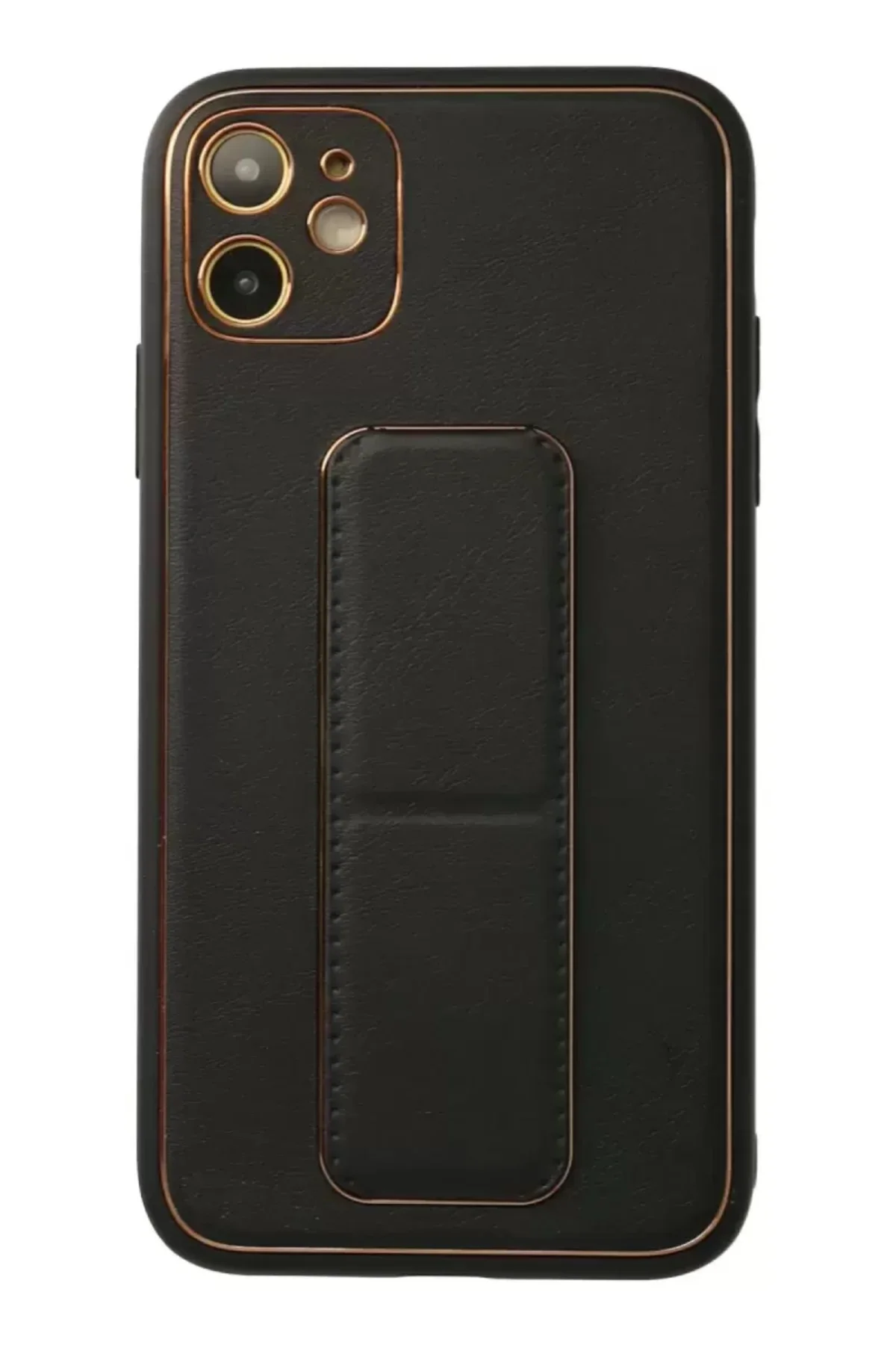Newface İphone 12 Kılıf Coco Deri Standlı Kapak - Siyah