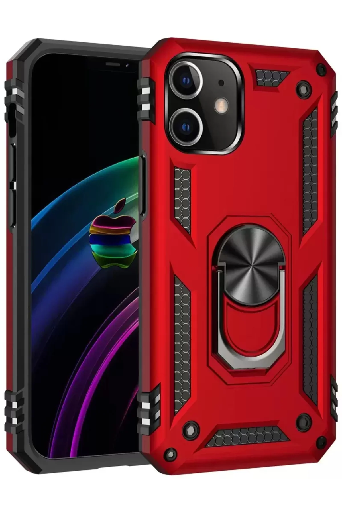 Newface İphone 12 Kılıf Sofya Yüzüklü Silikon Kapak - Kırmızı