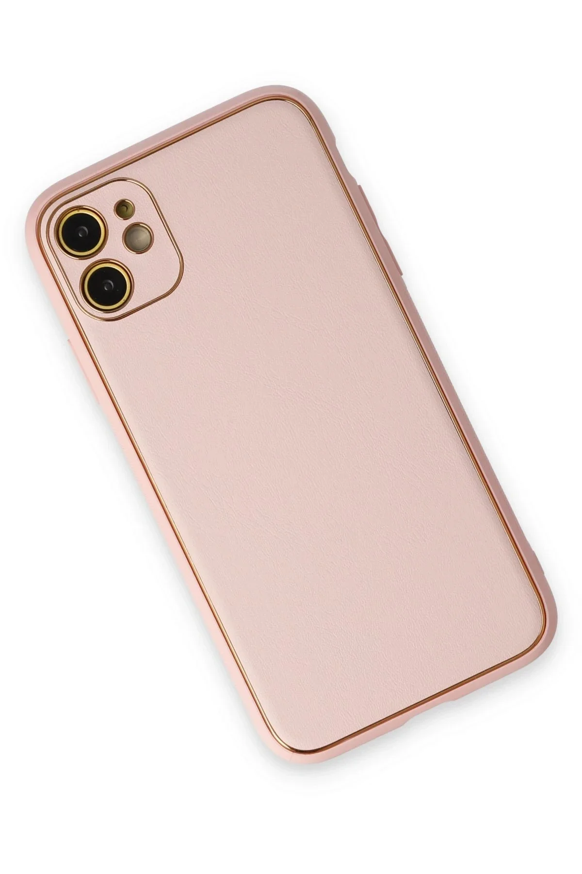 Newface İphone 12 Kılıf Coco Deri Silikon Kapak - Pudra