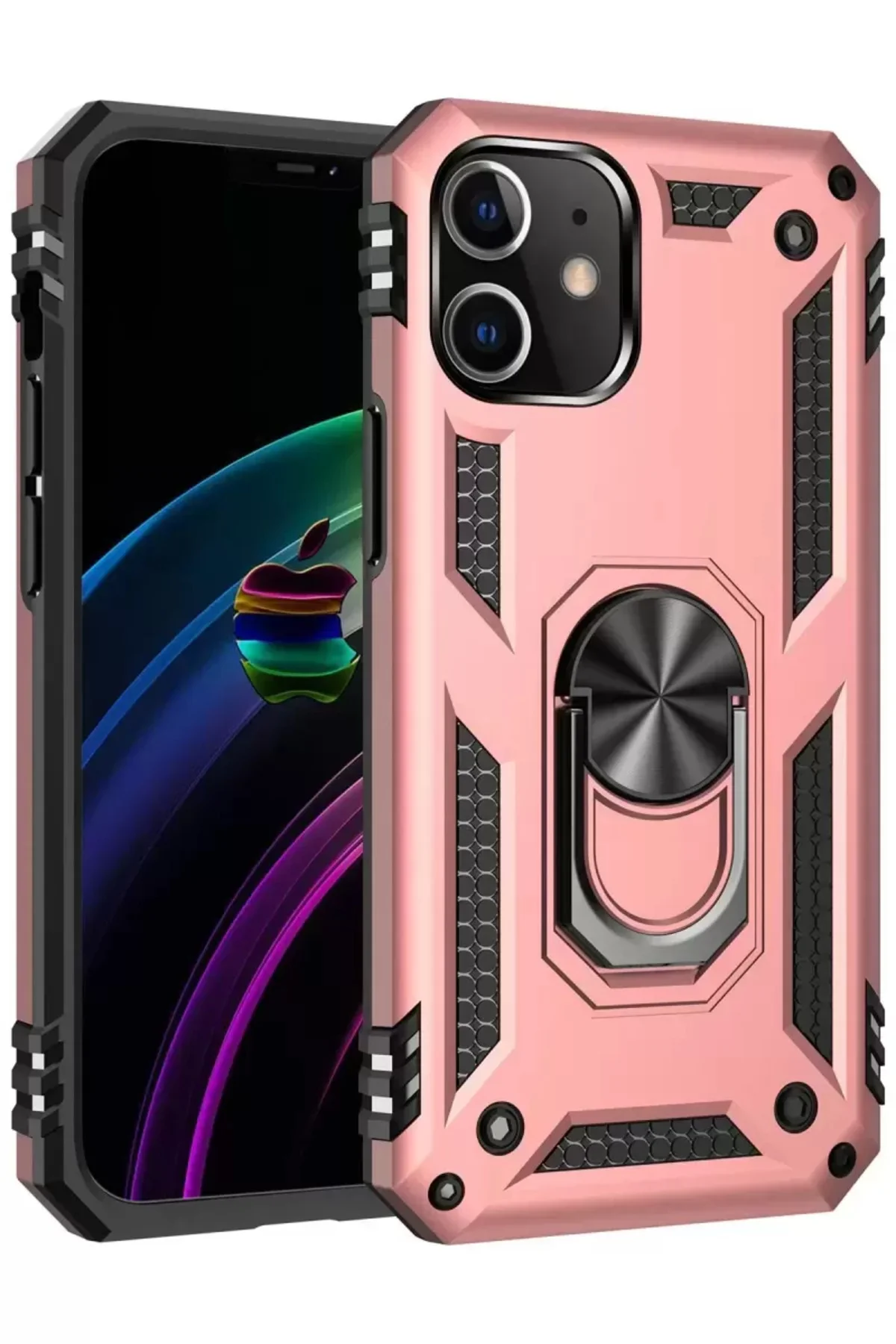 Newface İphone 12 Kılıf Sofya Yüzüklü Silikon Kapak - Rose