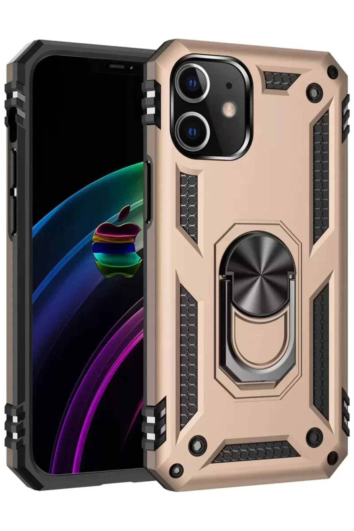 Newface İphone 12 Kılıf Sofya Yüzüklü Silikon Kapak - Gold