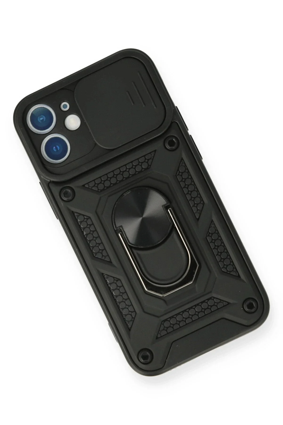 Newface İphone 12 Mini Kılıf Pars Lens Yüzüklü Silikon - Siyah