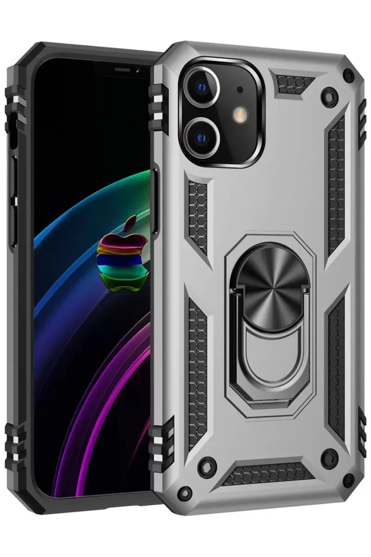Newface İphone 12 Mini Kılıf Sofya Yüzüklü Silikon Kapak - Gümüş