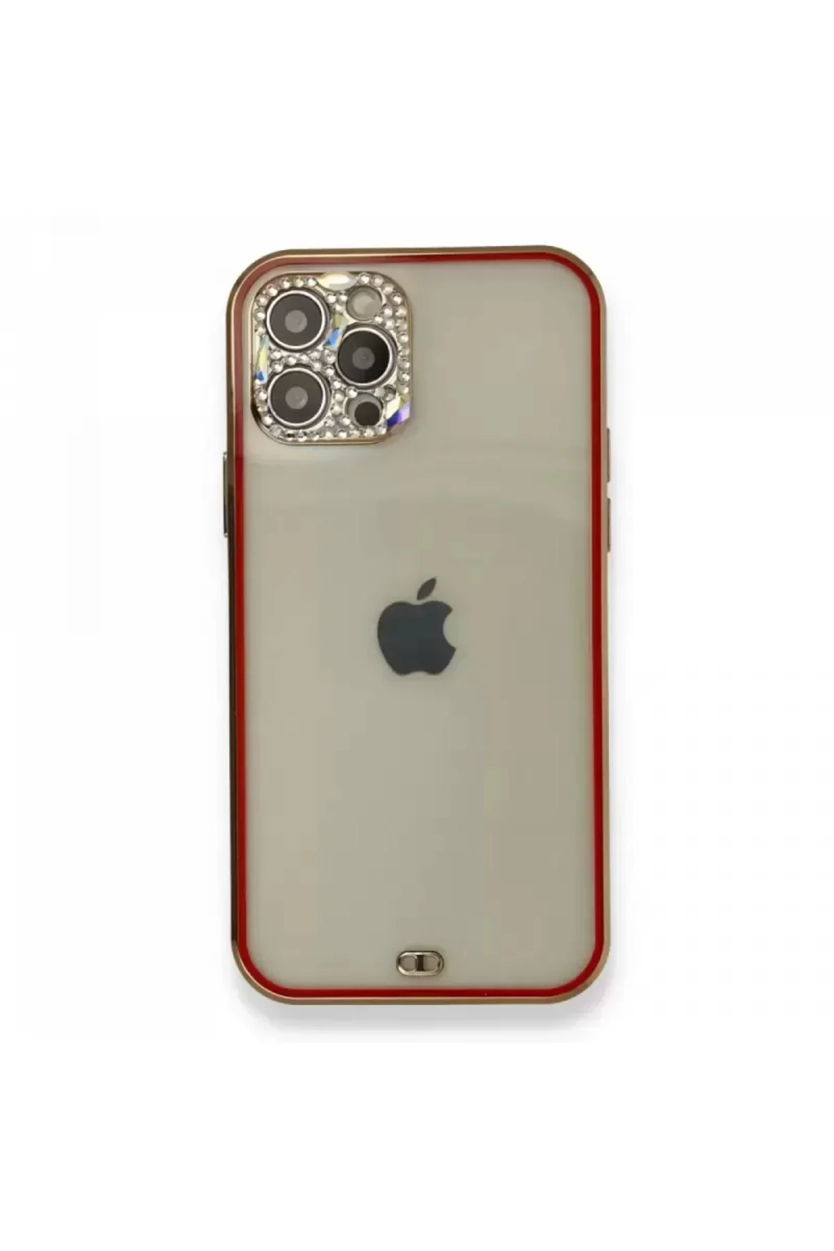 Newface İphone 12 Pro Kılıf Liva Taşlı Silikon - Kırmızı