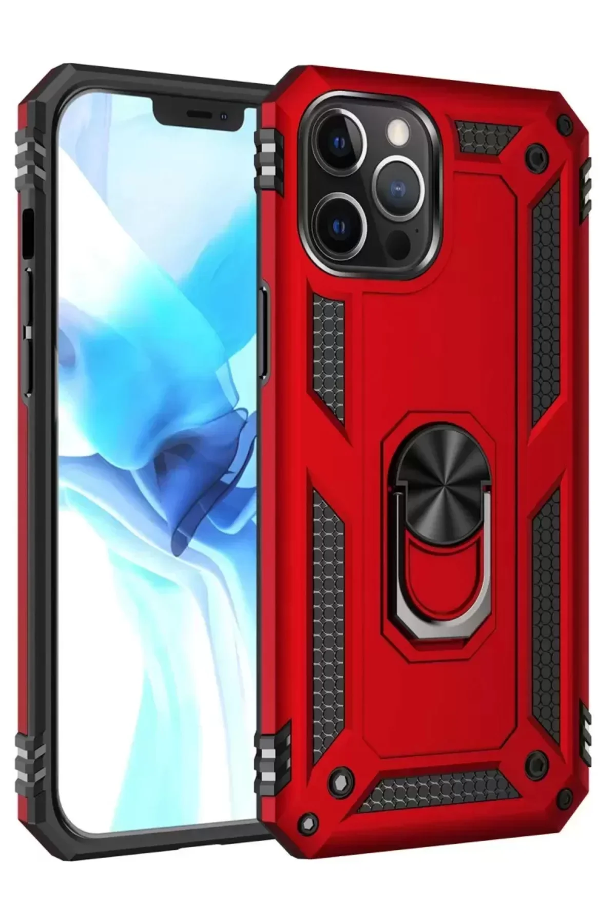 Newface İphone 12 Pro Max Kılıf Sofya Yüzüklü Silikon Kapak - Kır