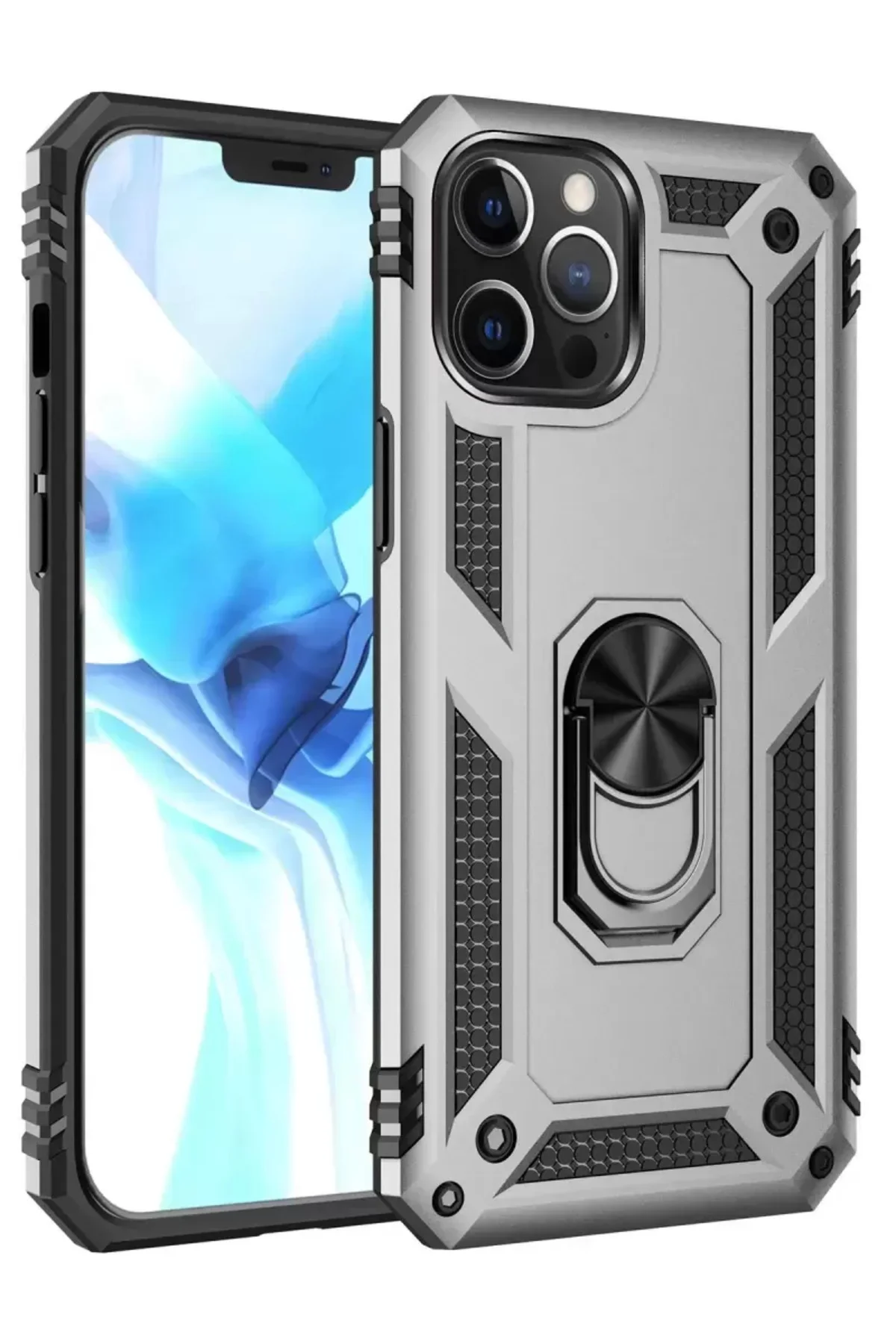 Newface İphone 12 Pro Max Kılıf Sofya Yüzüklü Silikon Kapak - Güm