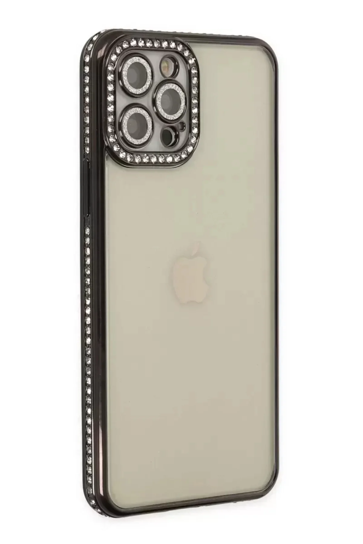 Newface İphone 12 Pro Kılıf Joke Taşlı Silikon - Siyah