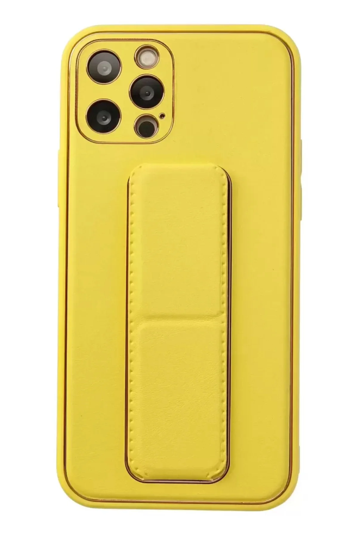 Newface İphone 12 Pro Kılıf Coco Deri Standlı Kapak - Sarı