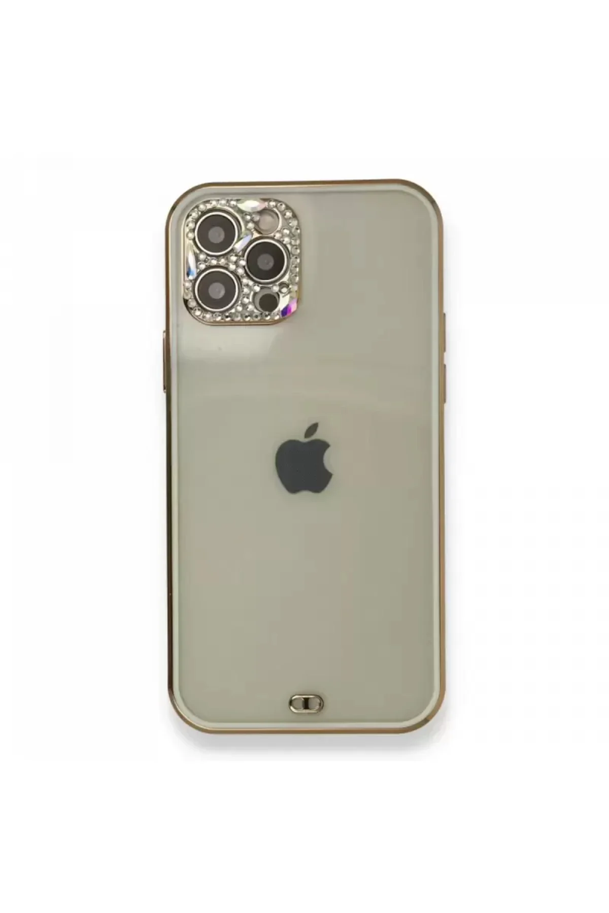 Newface İphone 12 Pro Kılıf Liva Taşlı Silikon - Beyaz