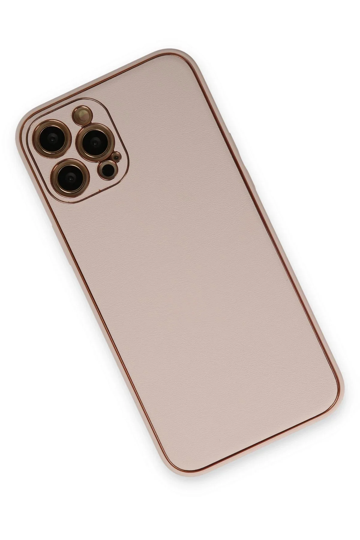 Newface İphone 12 Pro Kılıf Coco Deri Silikon Kapak - Pudra